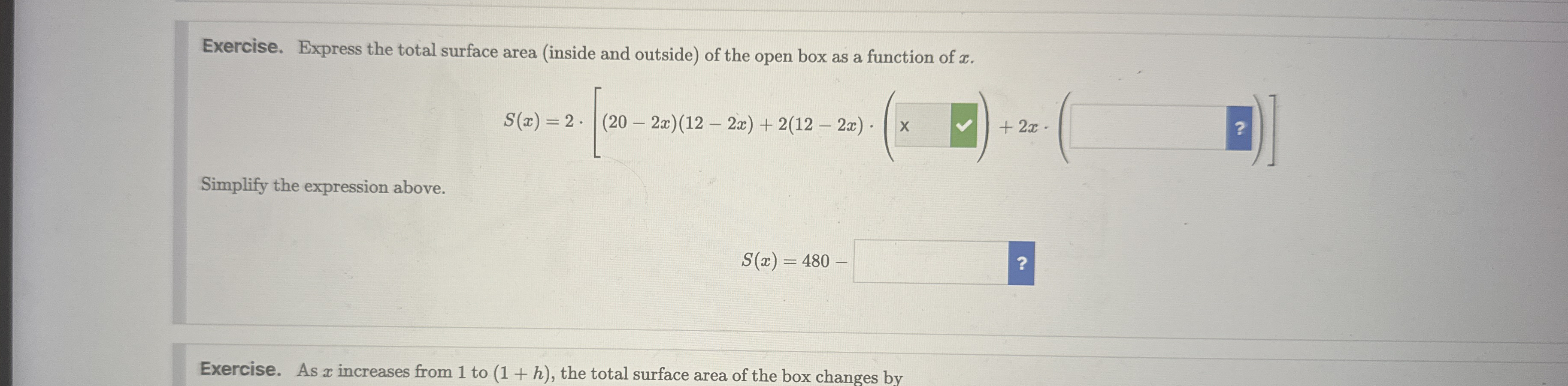 Exercise. Express the total surface area ( inside