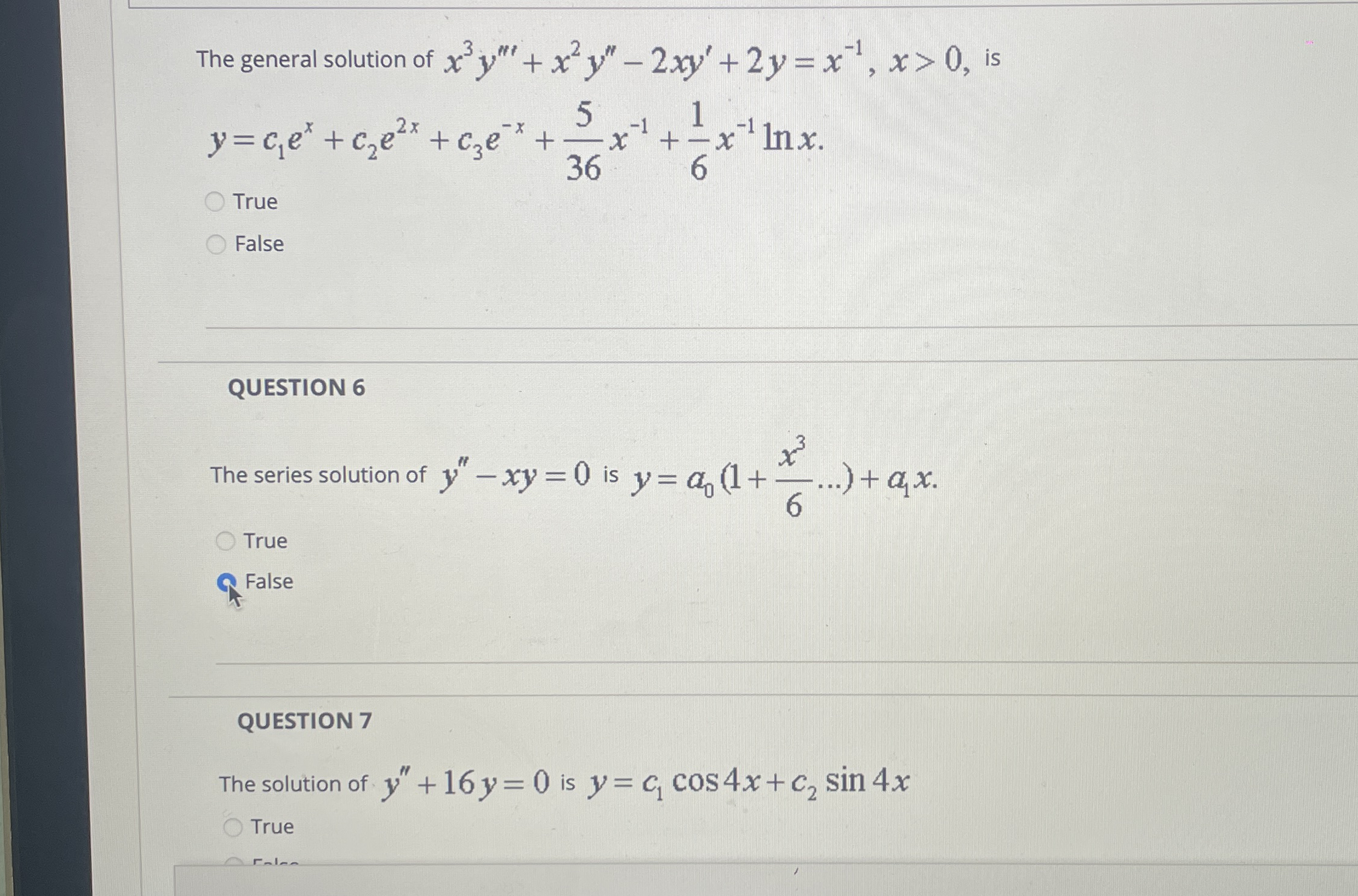 The general solution of x 3 y ' ' ' + x 2 y ' ' -