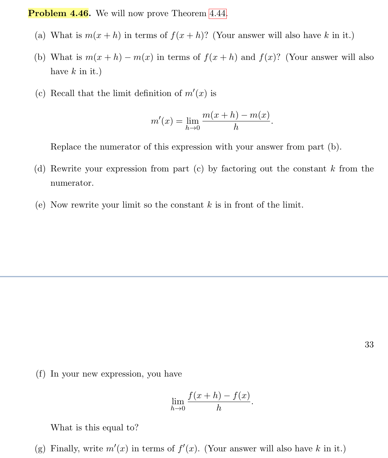 Problem 4 . 4 6 . We will now prove Theorem 4 . 4