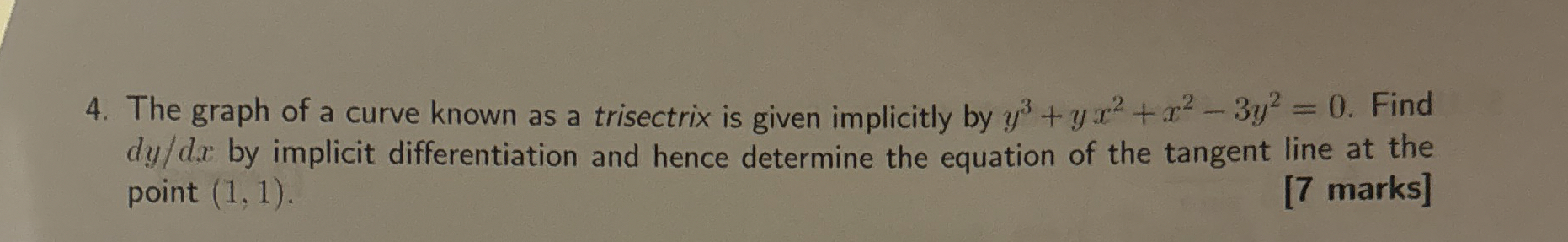 The graph of a curve known as a trisectrix is
