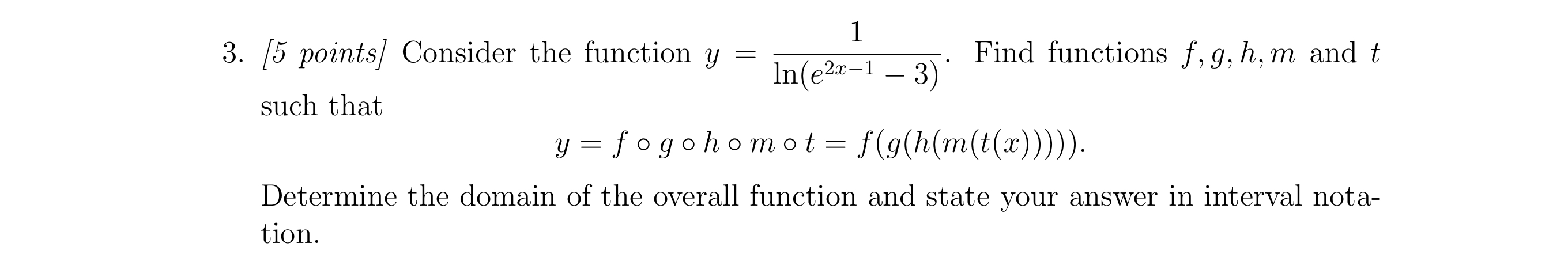 [ 5 points ] Consider the function y = 1 l n ( e