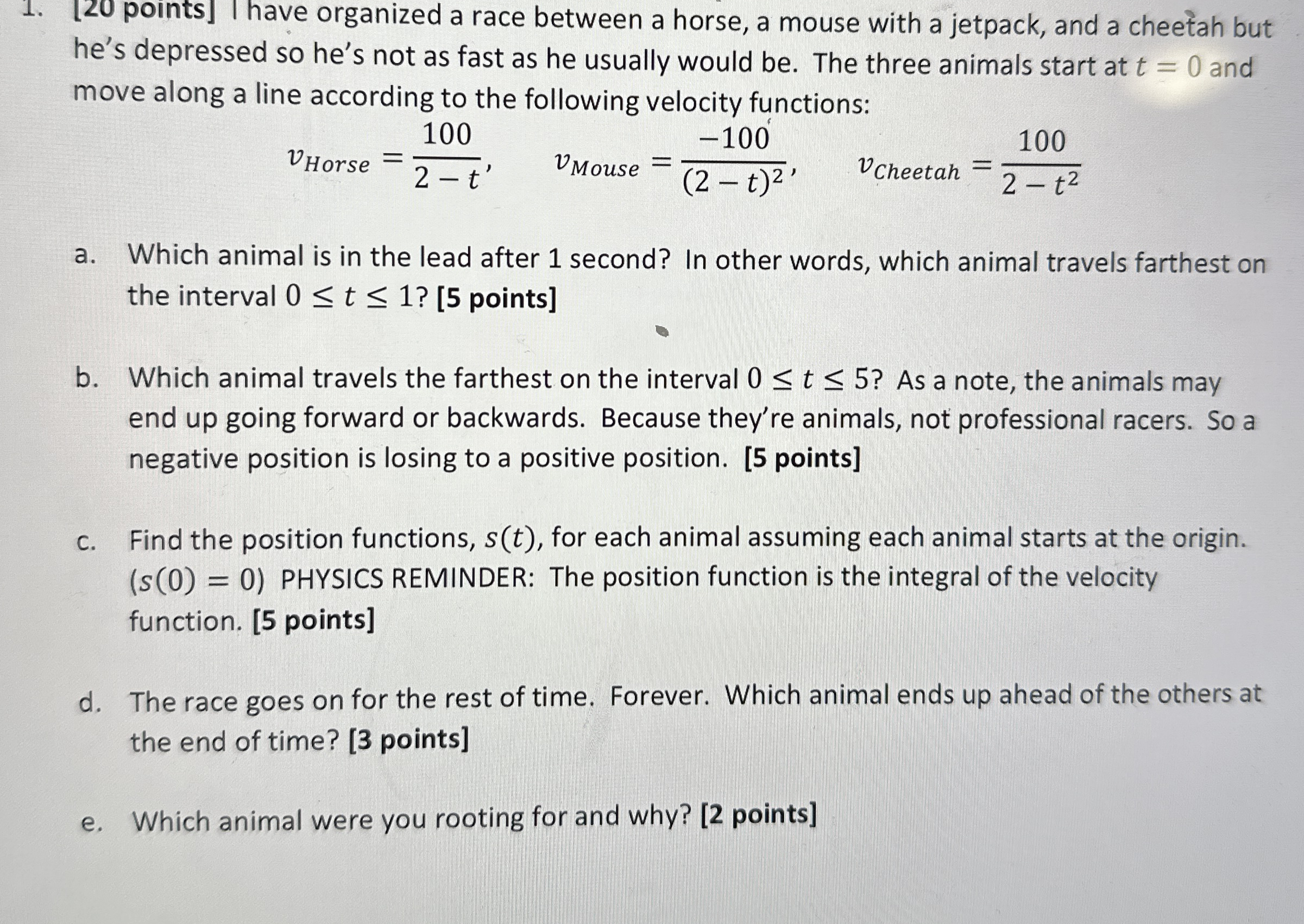 [ 2 0 points ] / have organized a race between a