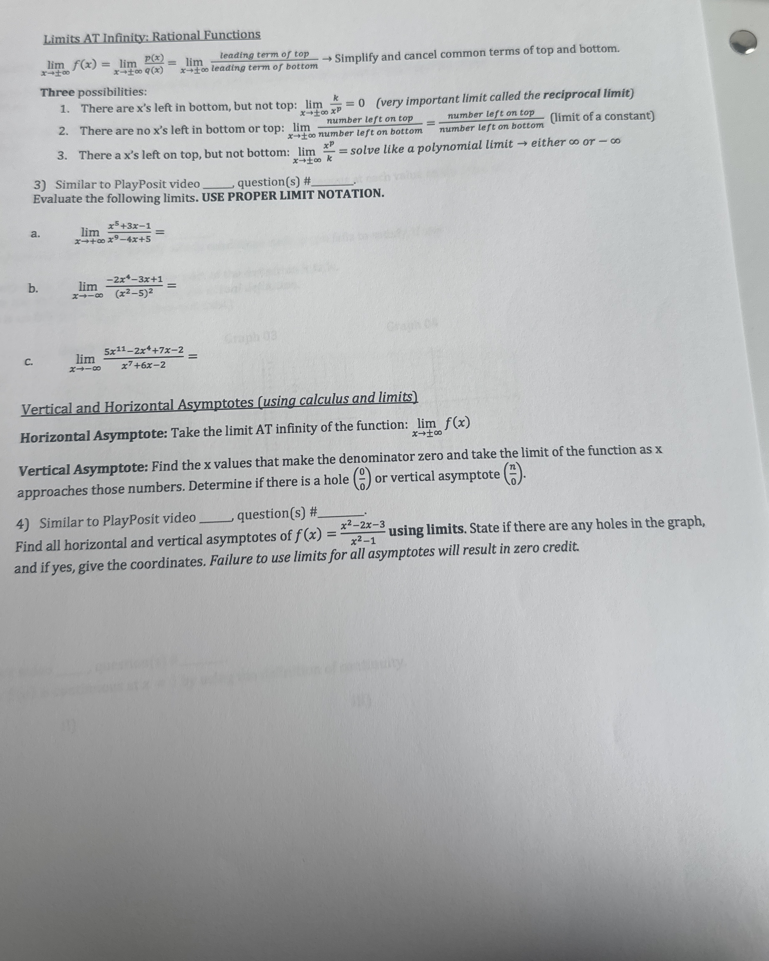 Limits AT Infinity: Rational Functions lim x + -