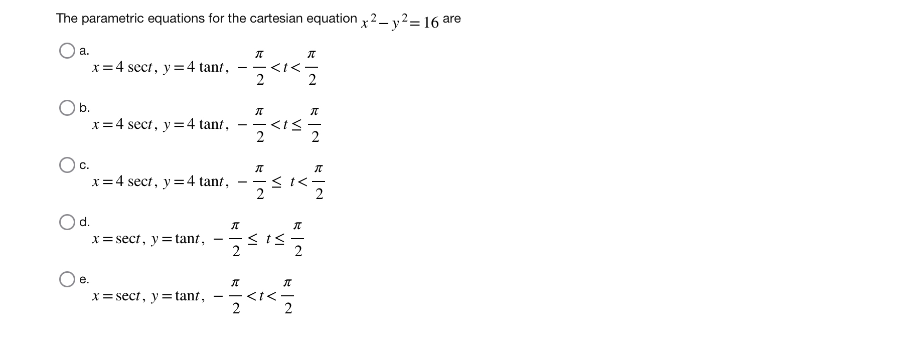 The parametric equations for the cartesian