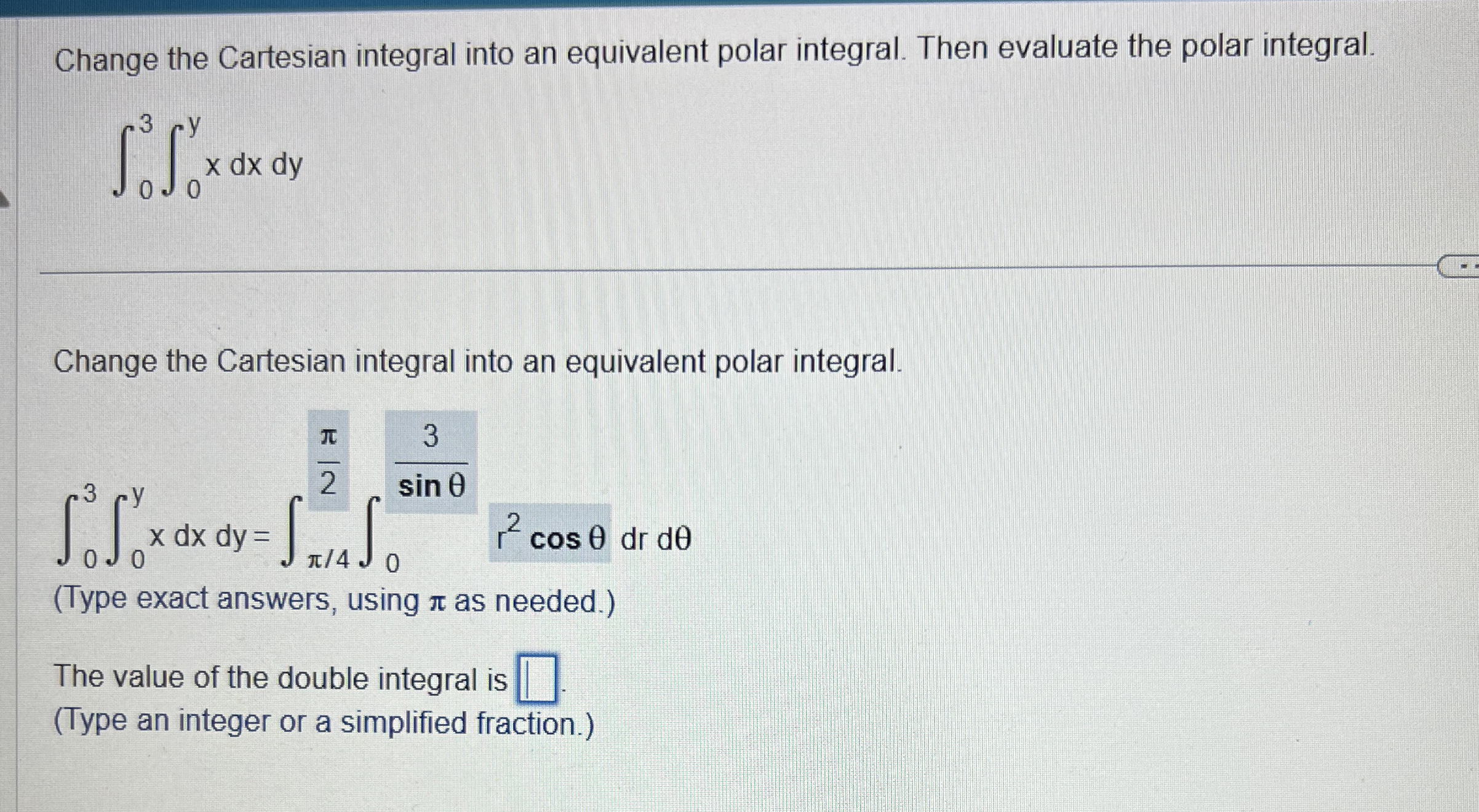 Change the Cartesian integral into an equivalent