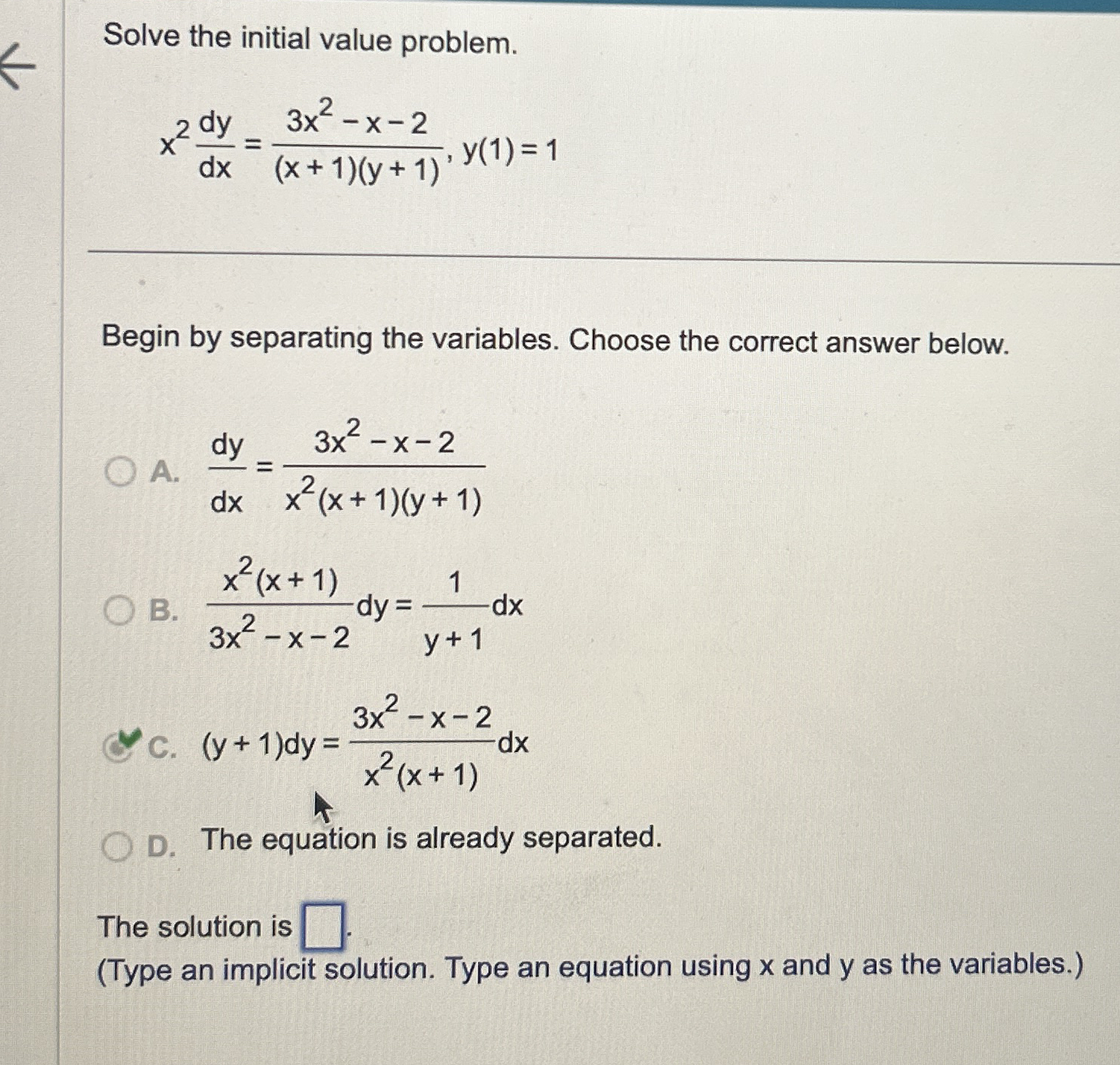 Solve the initial value problem. x 2 d y d x = 3