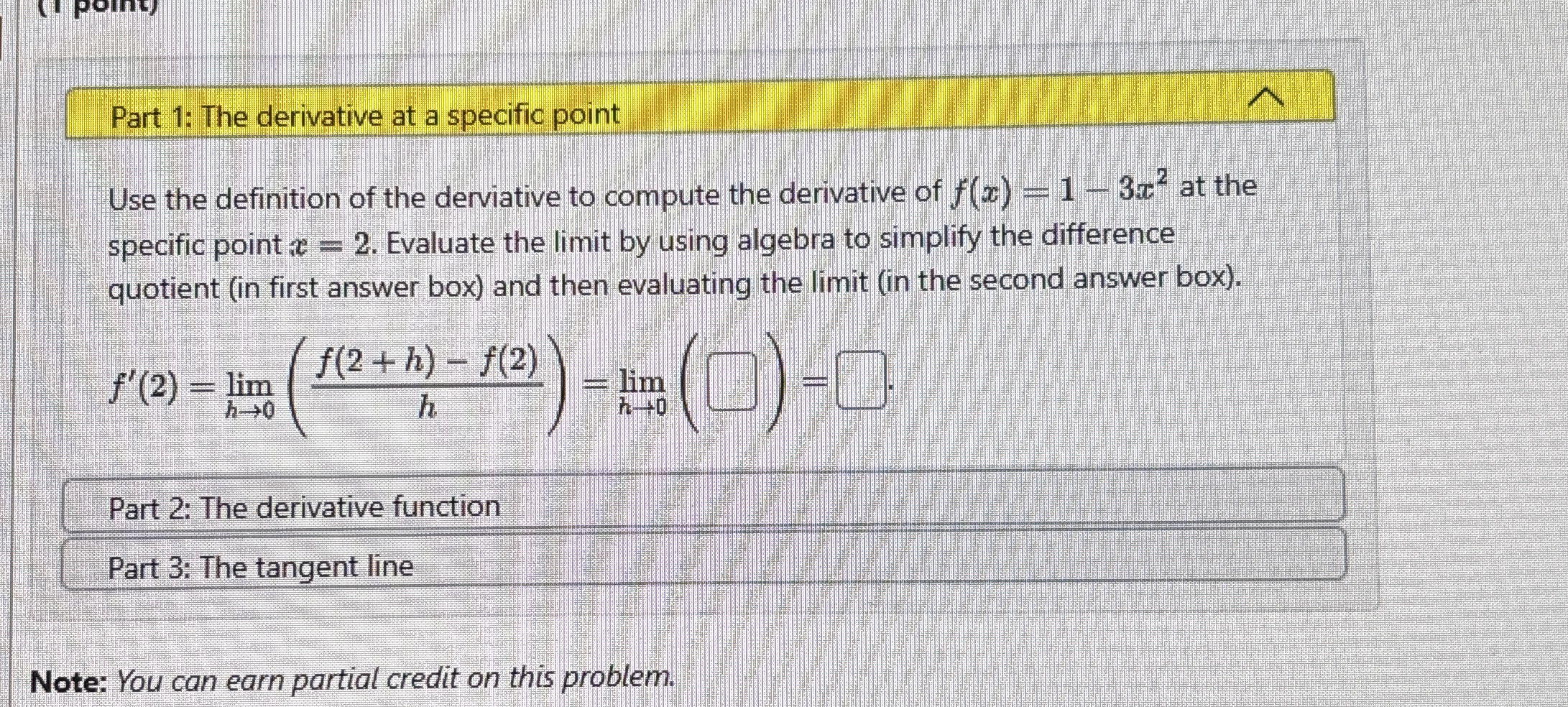 Part 1 : The derivative at a specific point Use