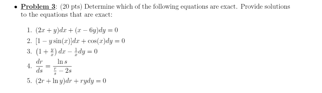 Problem 3 : ( 2 0 pts ) Determine which of the