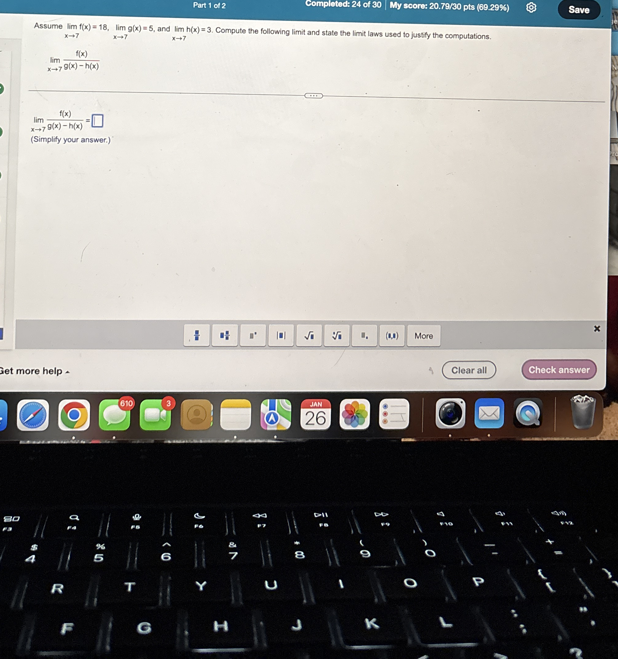Part 1 of 2 Completed: 2 4 of 3 0 | | | My score: