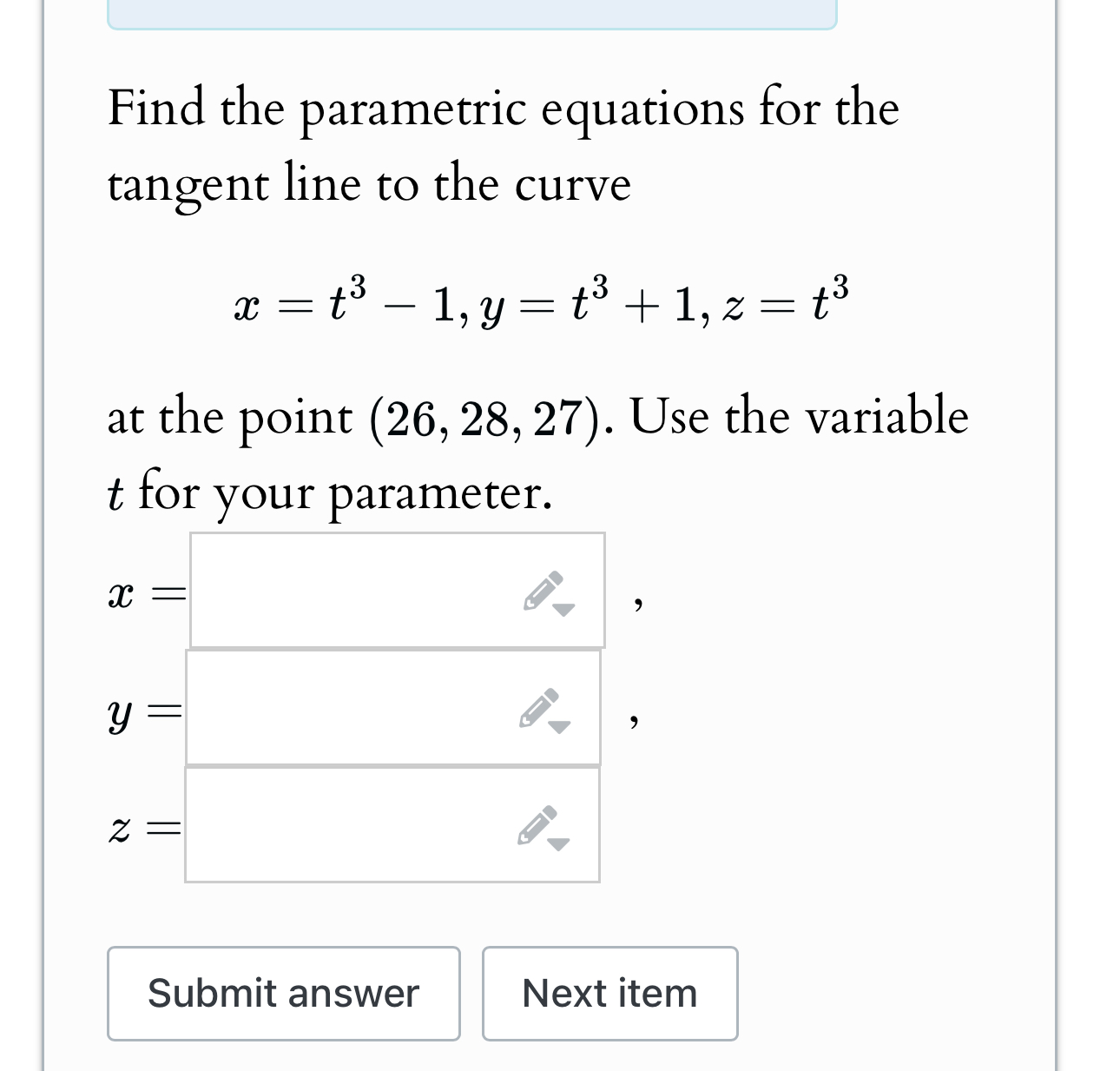 Find the parametric equations for the tangent
