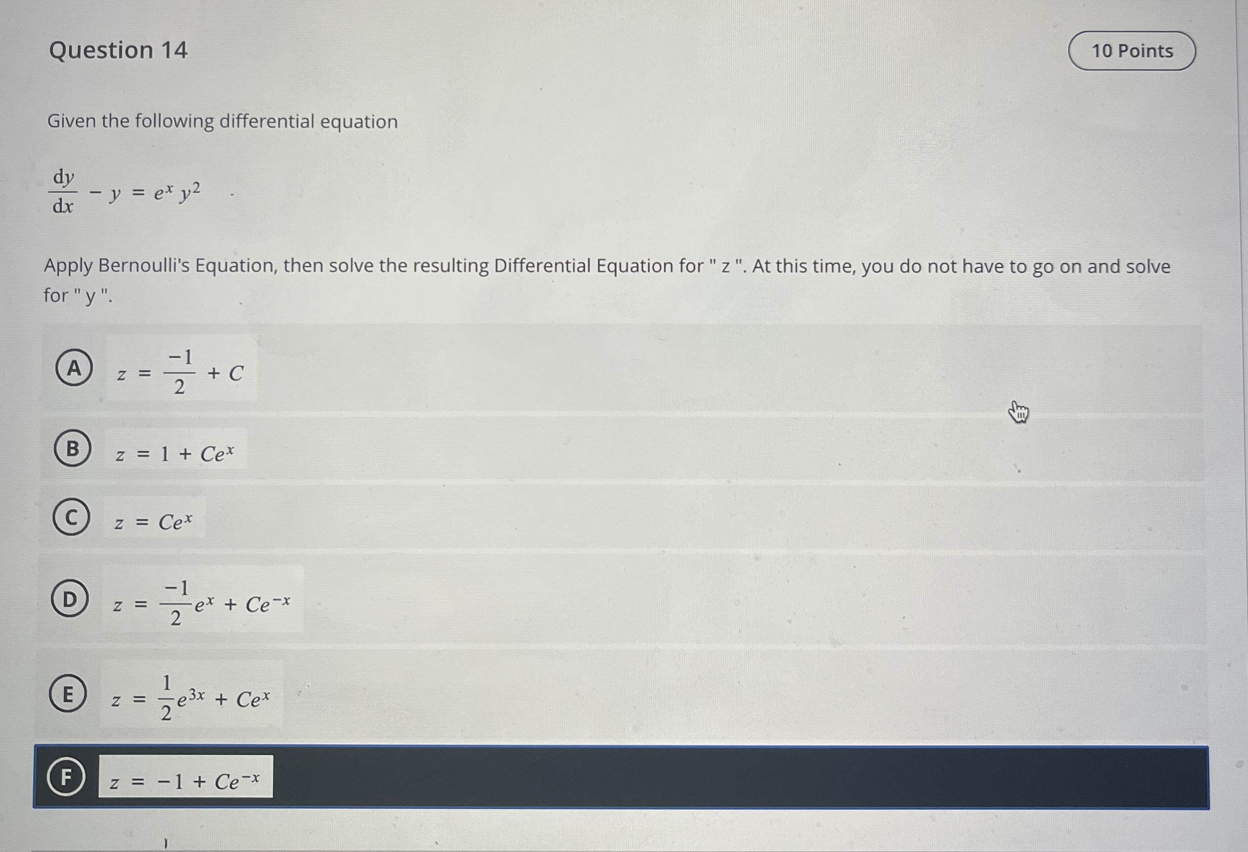 Question 1 4 Given the following differential