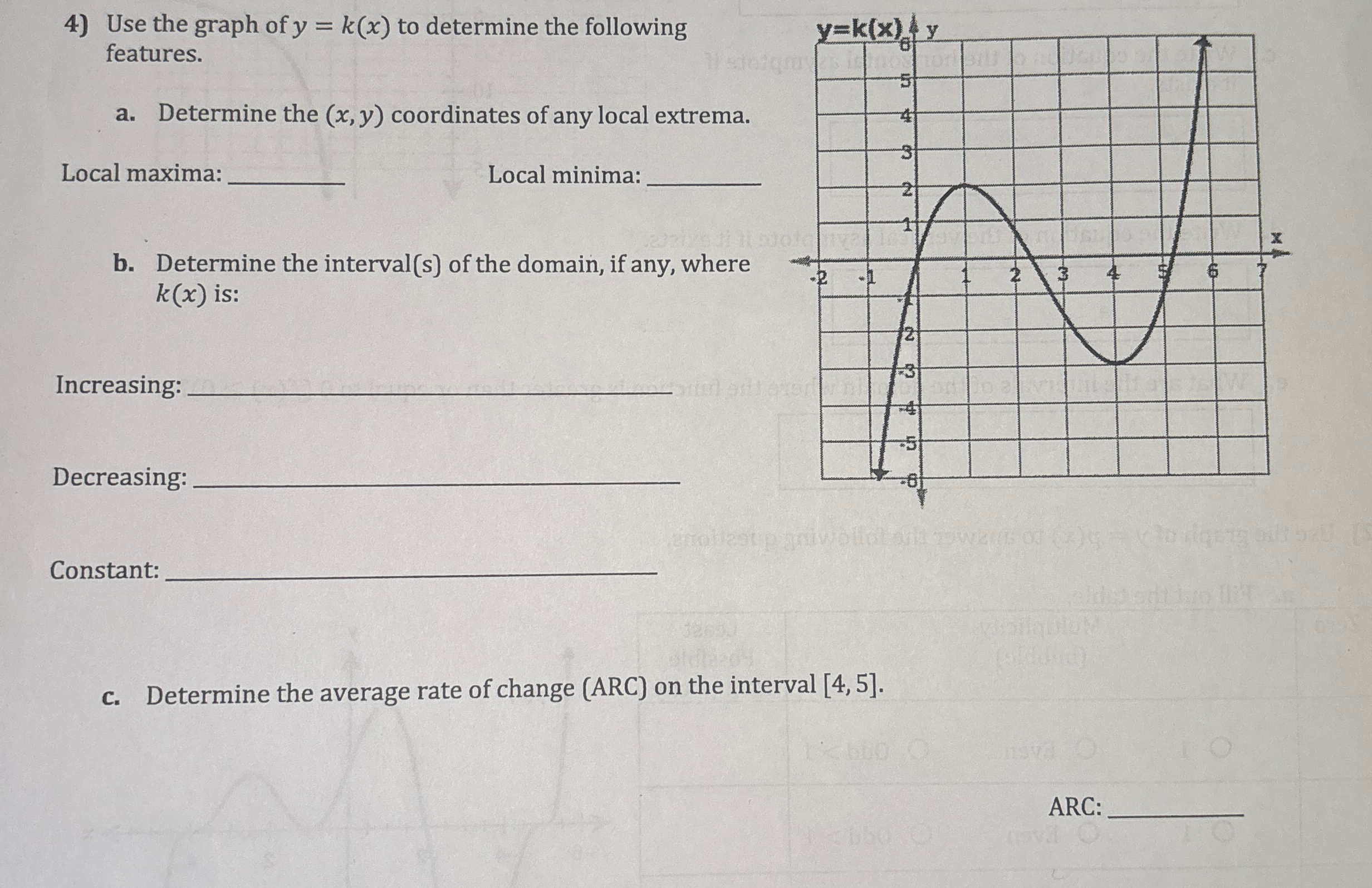 Use the graph of y = k ( x ) to determine the