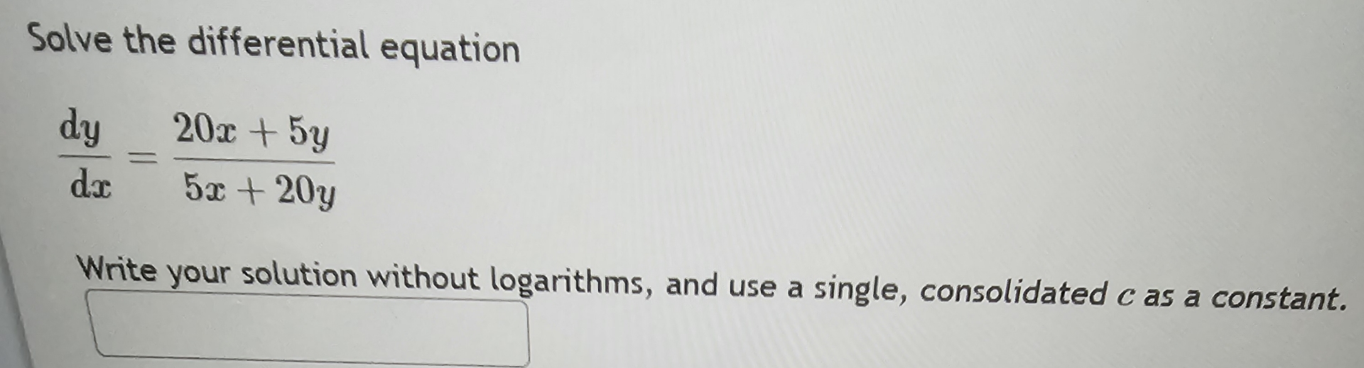 Solve the differential equation d y d x = 2 0 x +