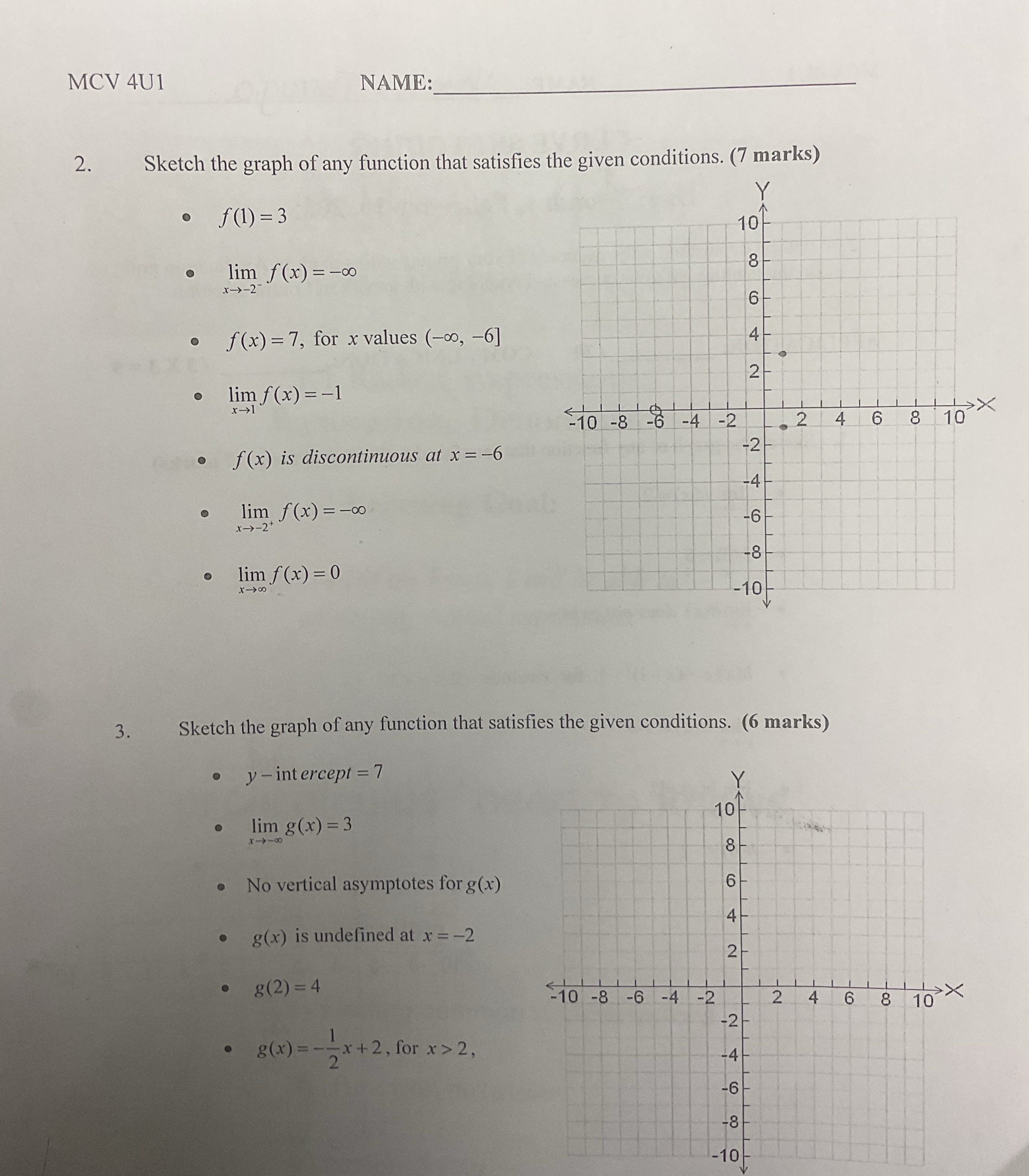 MCV 4 U 1 NAMI 2 . Sketch the graph of any