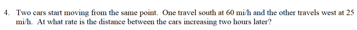 4 . Two cars start moving from the same point.