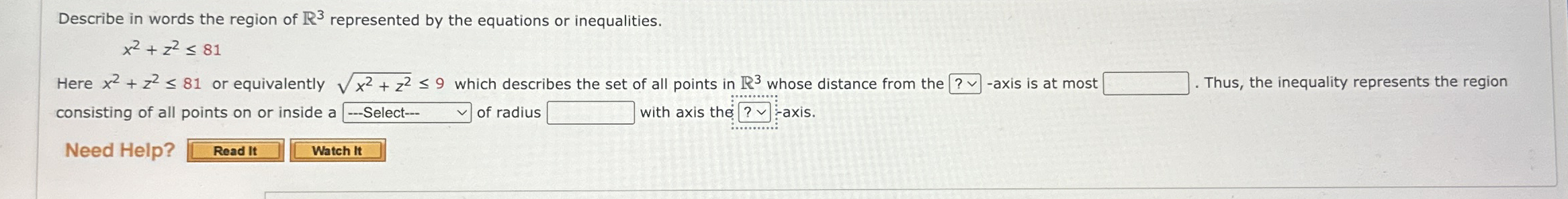 Describe in words the region of R 3 represented