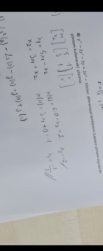 y ' ' - 2 y ' - 3 y = 2 e x - 1 0 s i n x