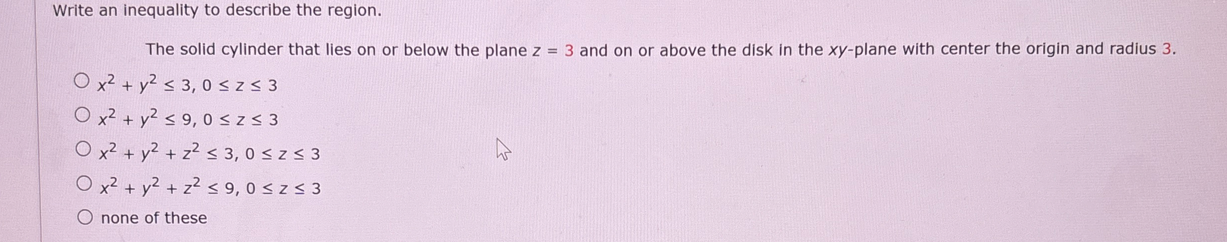 Write an inequality to describe the region. The