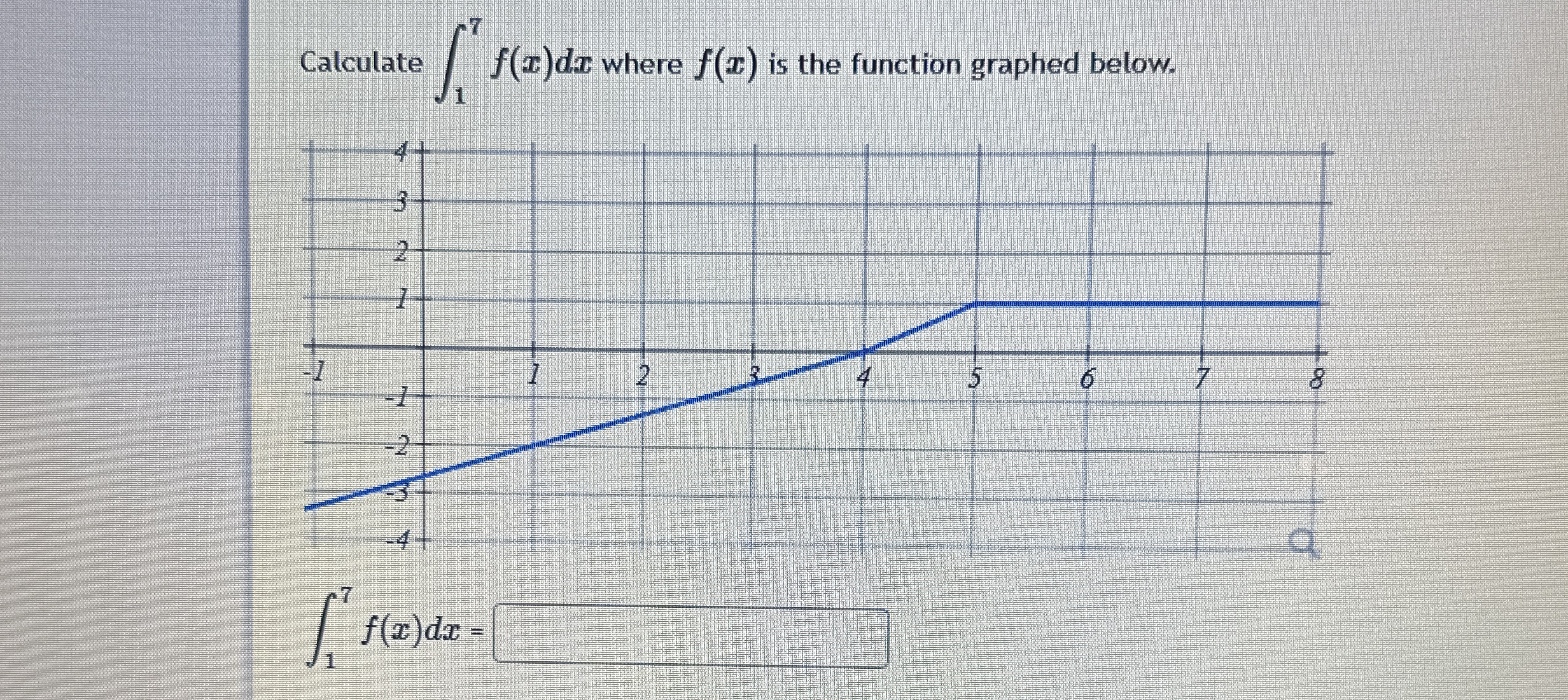 Calculate 1 7 f ( x ) d x where f ( x ) is the