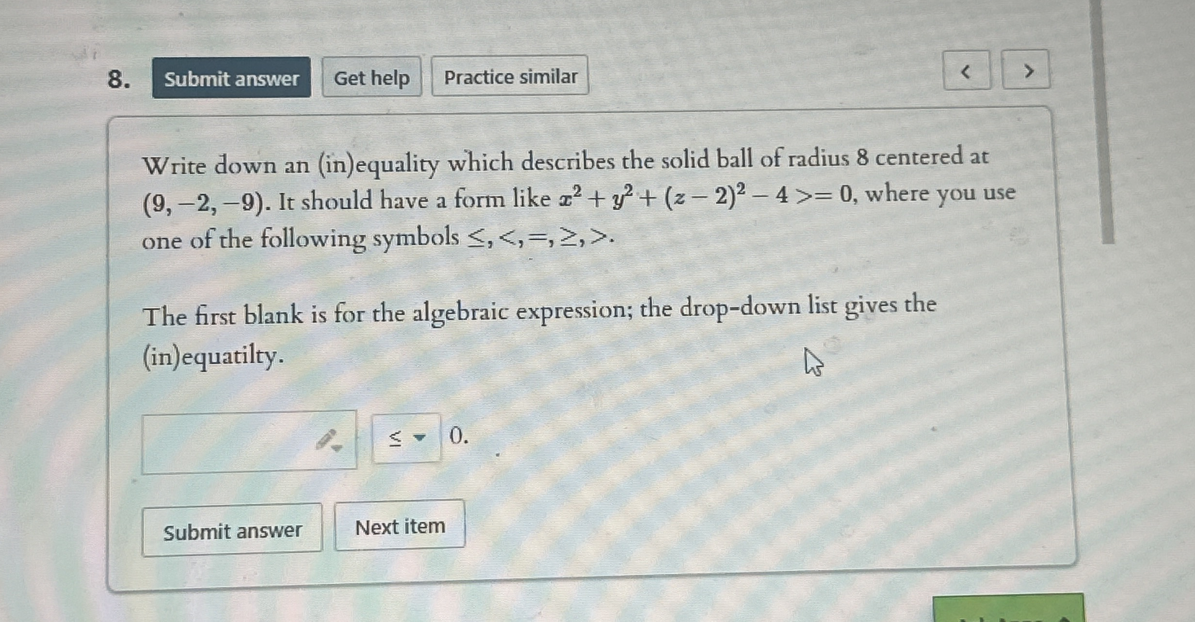 < Write down an ( in ) equality which describes