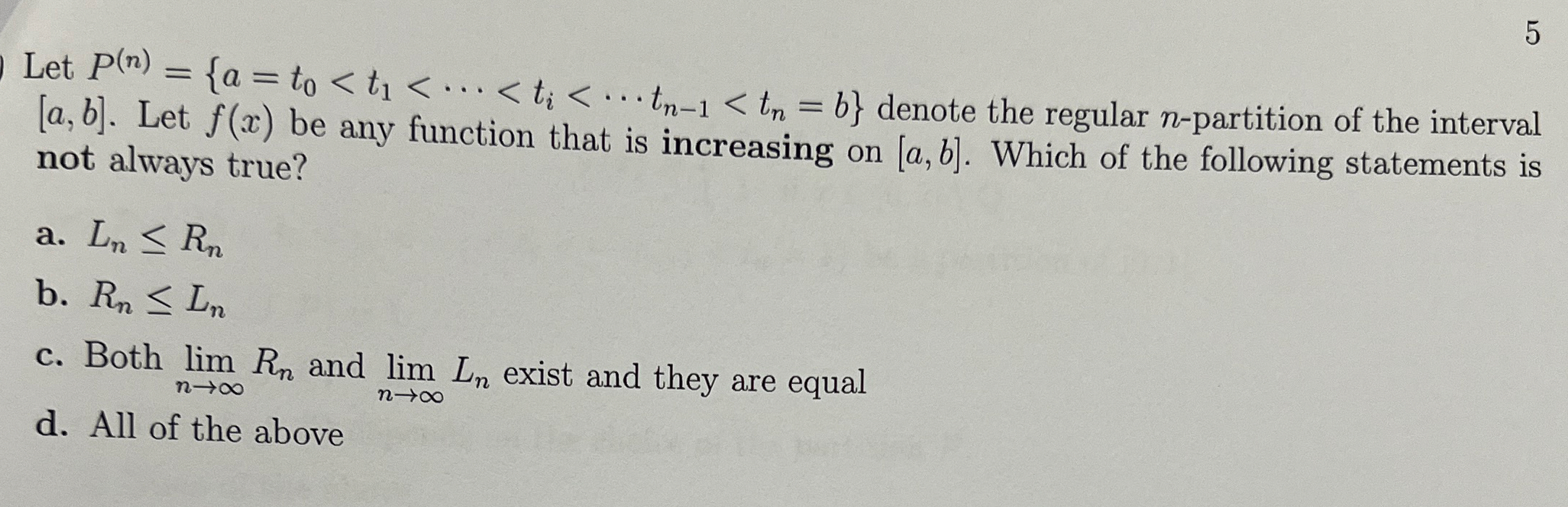 5 Let n a , b f ( x ) a , b L n R n R n L n lim n