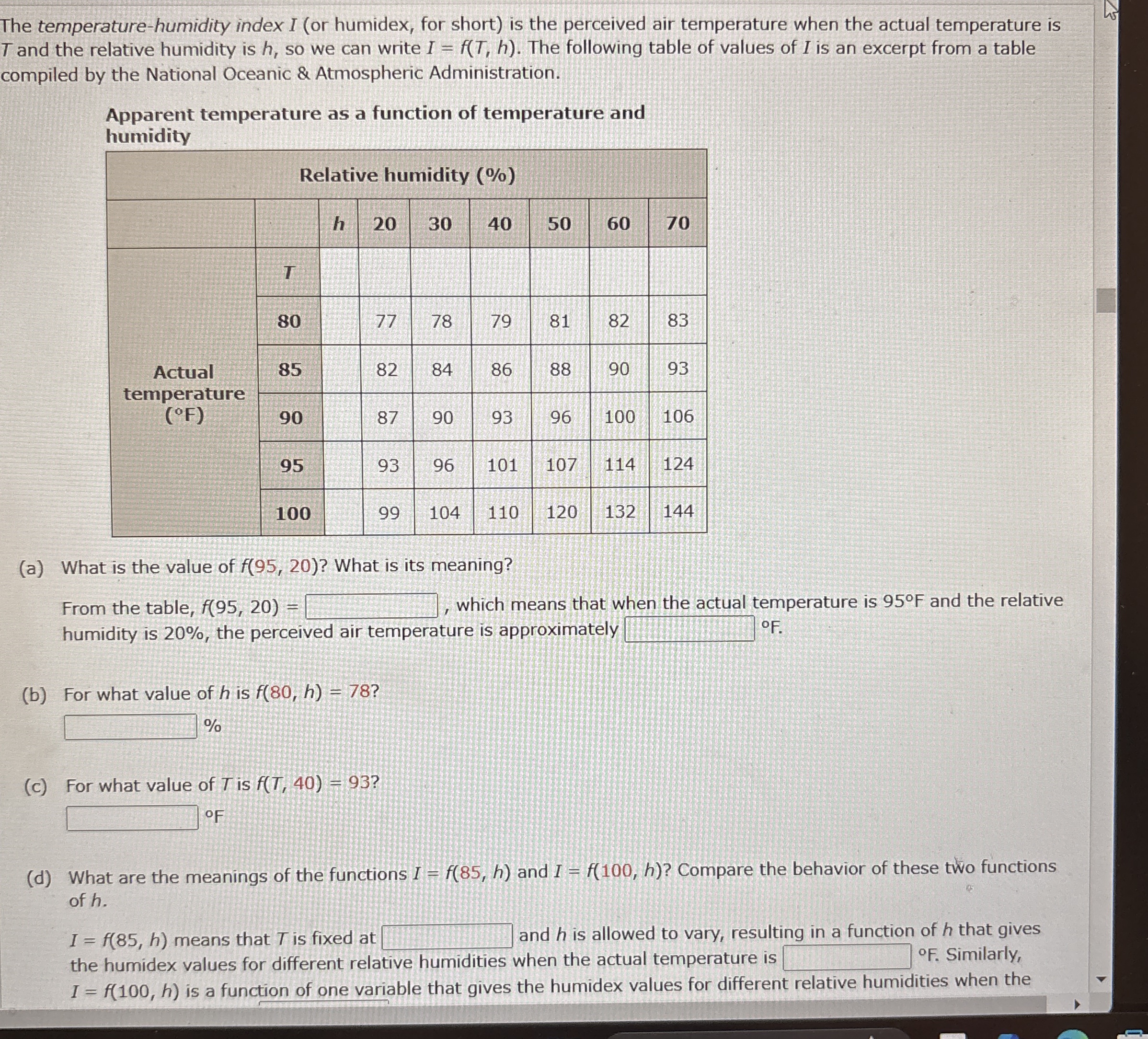 The temperature - humidity index I ( or humidex,