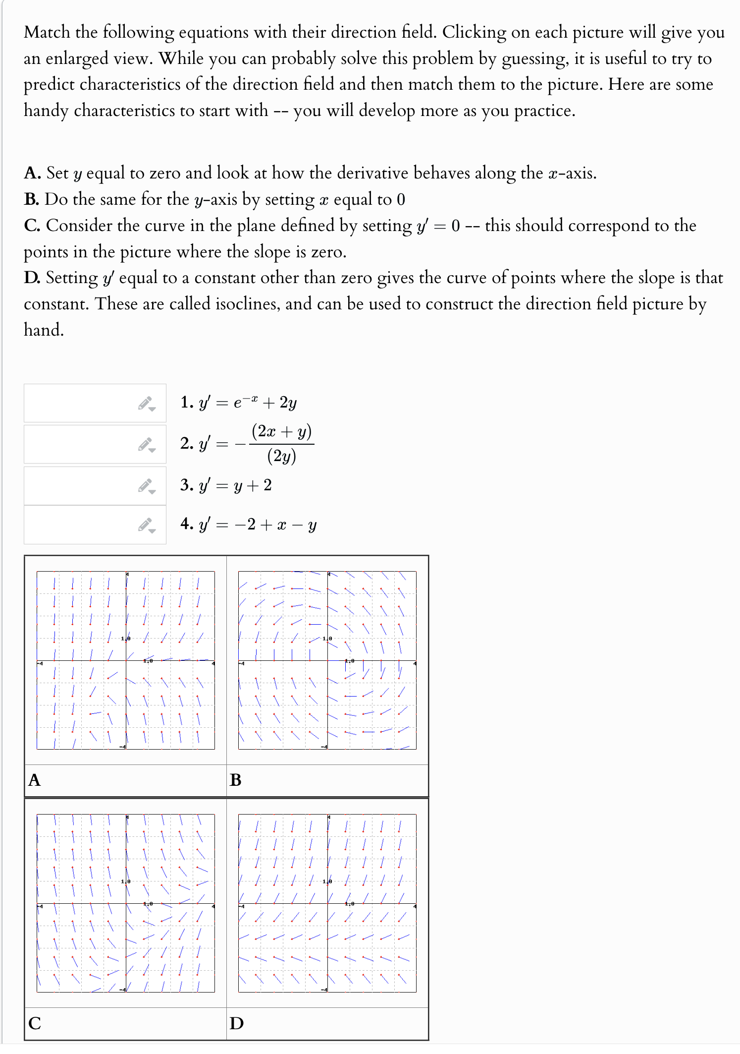 Match the following equations with their