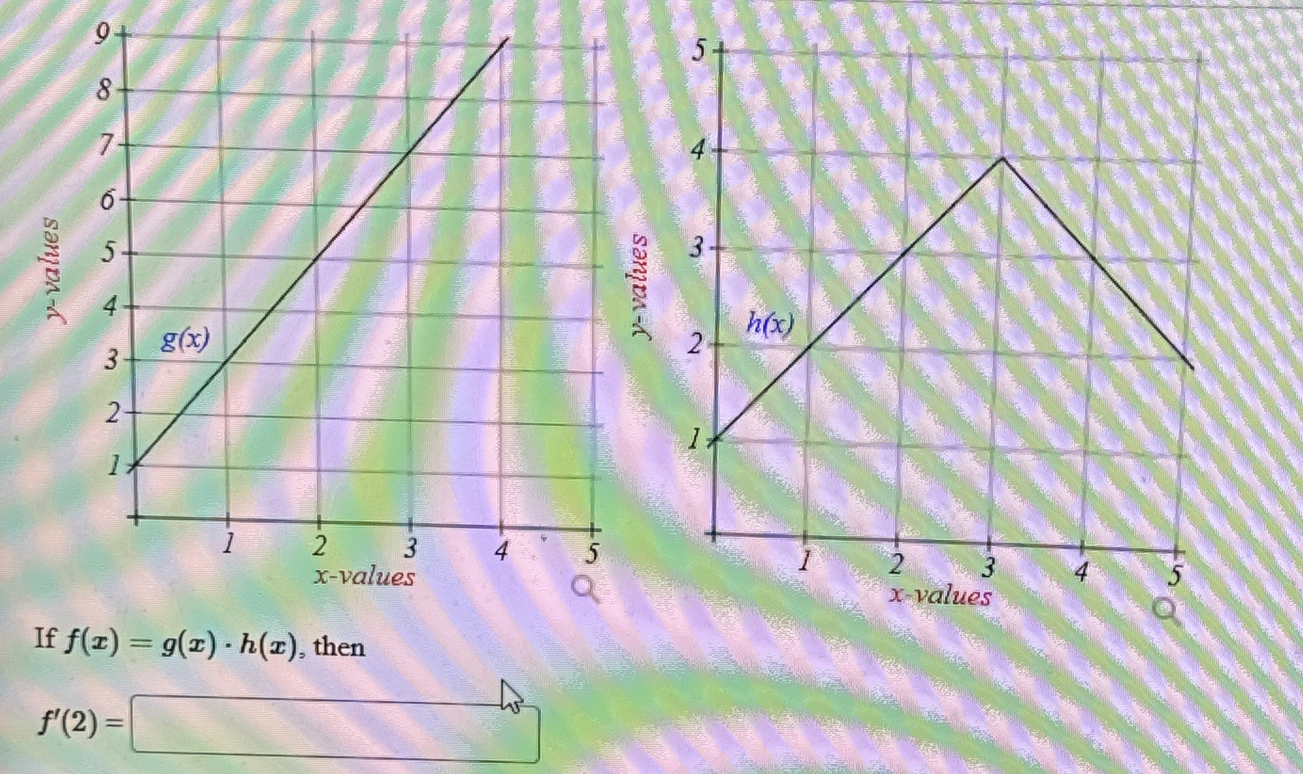 If f ( x ) = g ( x ) * h ( x ) , then f ' ( 2 ) =