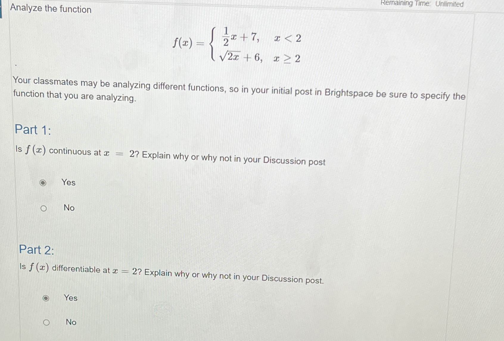 Analyze the function Remaining Time: Unlimited f