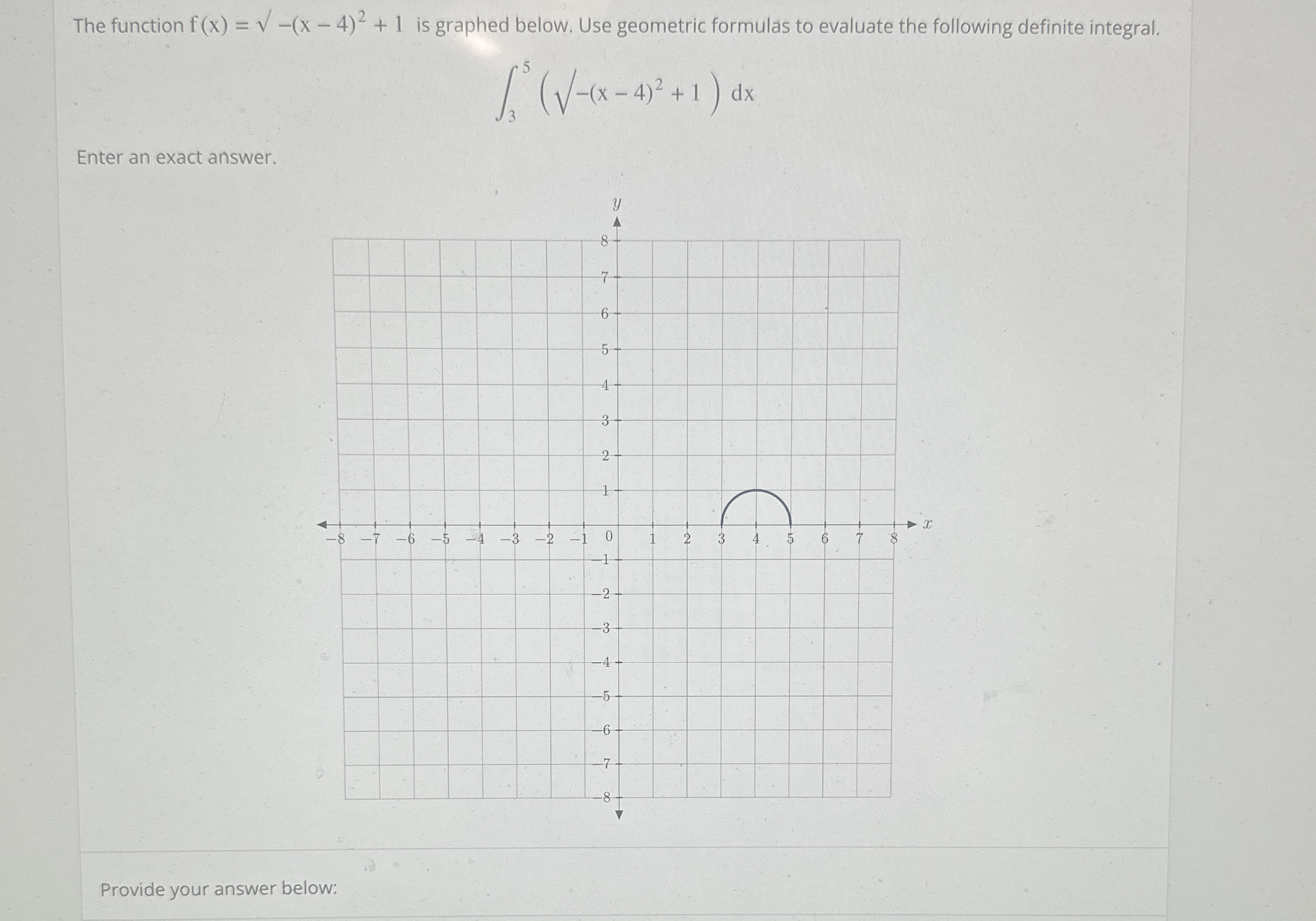 The function f ( x ) = ? 2 - ( x - 4 ) 2 + 1 is