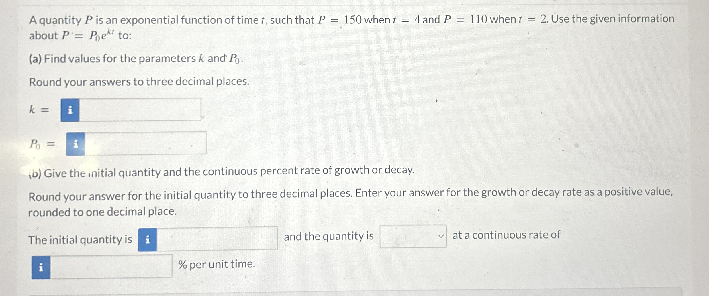A quantity P is an exponential function of time t