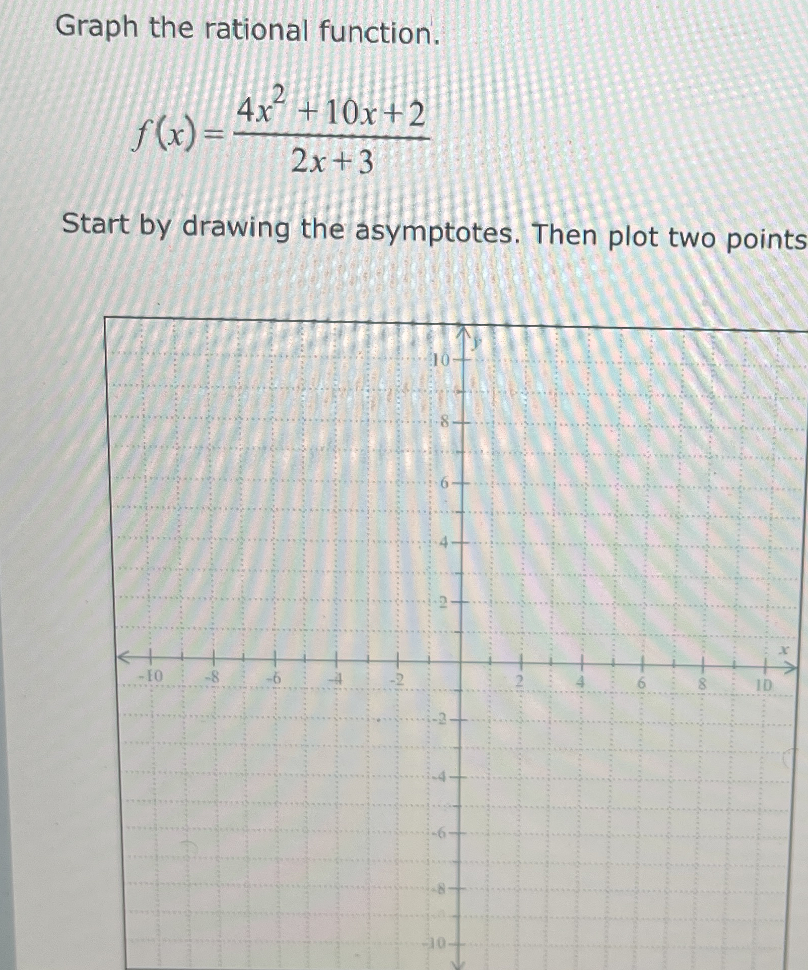 Graph the rational function. f ( x ) = 4 x 2 1 0