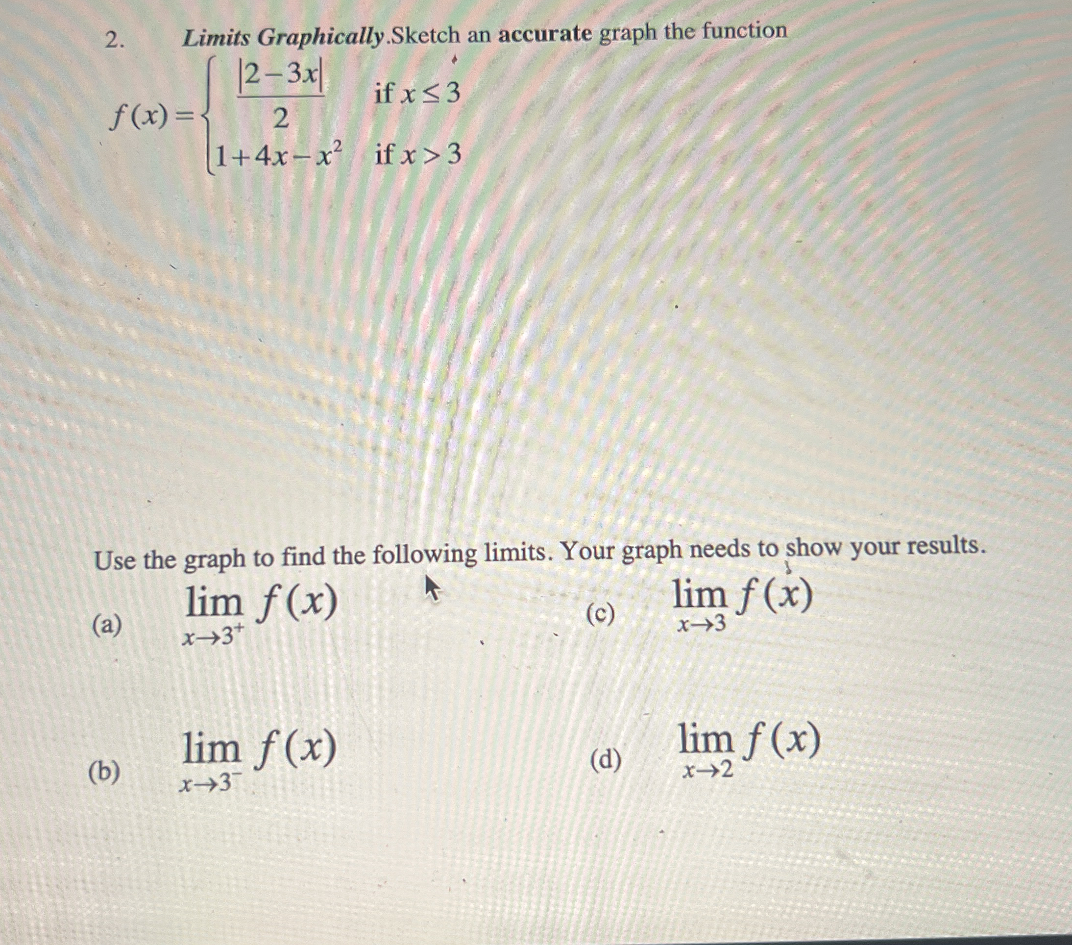 Limits Graphically.Sketch an accurate graph the