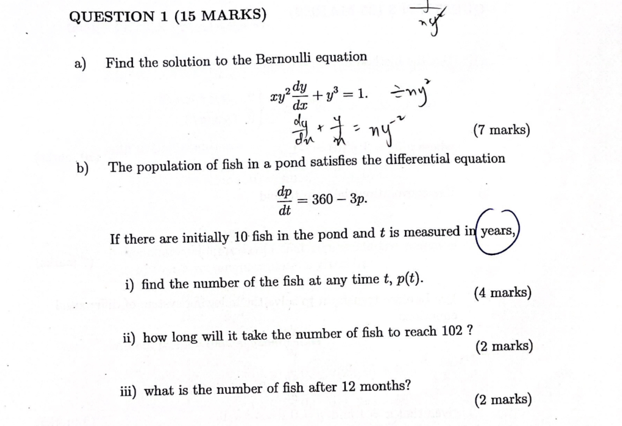 QUESTION 1 ( 1 5 MARKS ) a ) Find the solution to