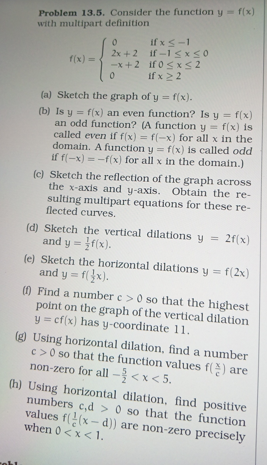 Problem 1 3 . 5 . Consider the function y = f ( x