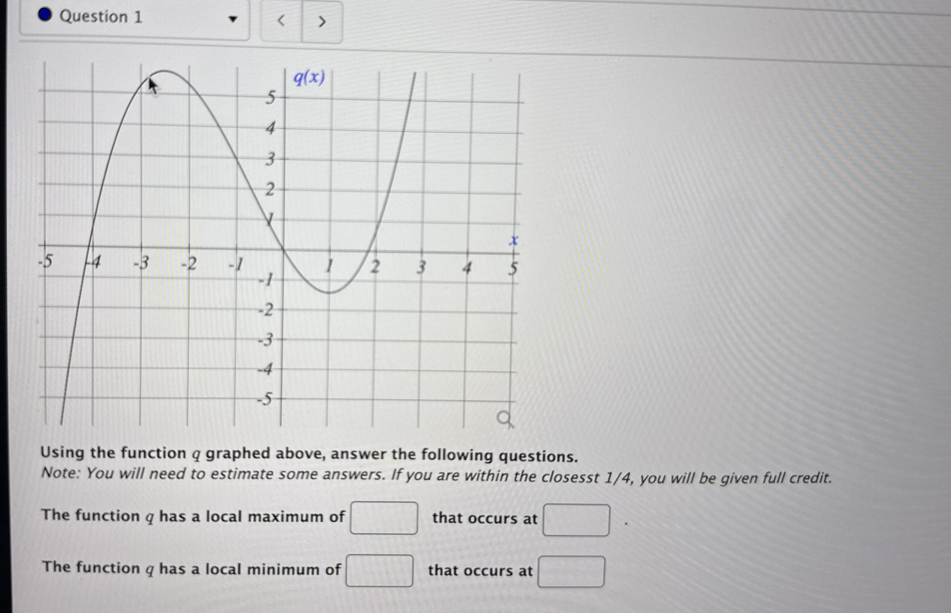 Question 1 Using the function q graphed above,