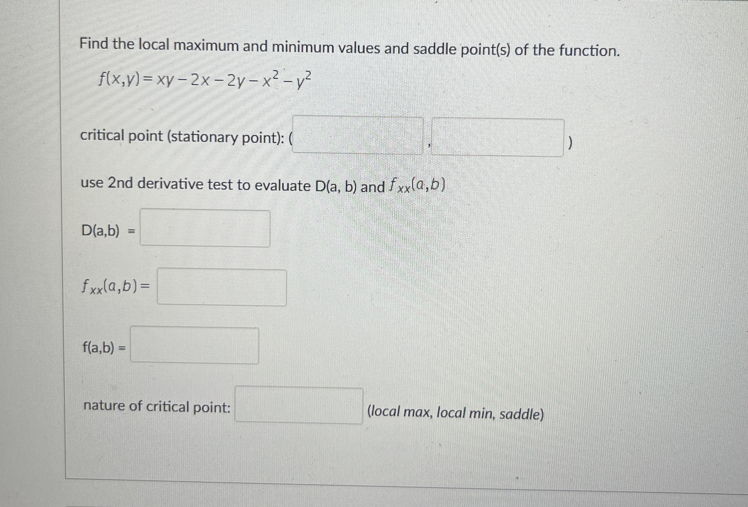 Find the local maximum and minimum values and