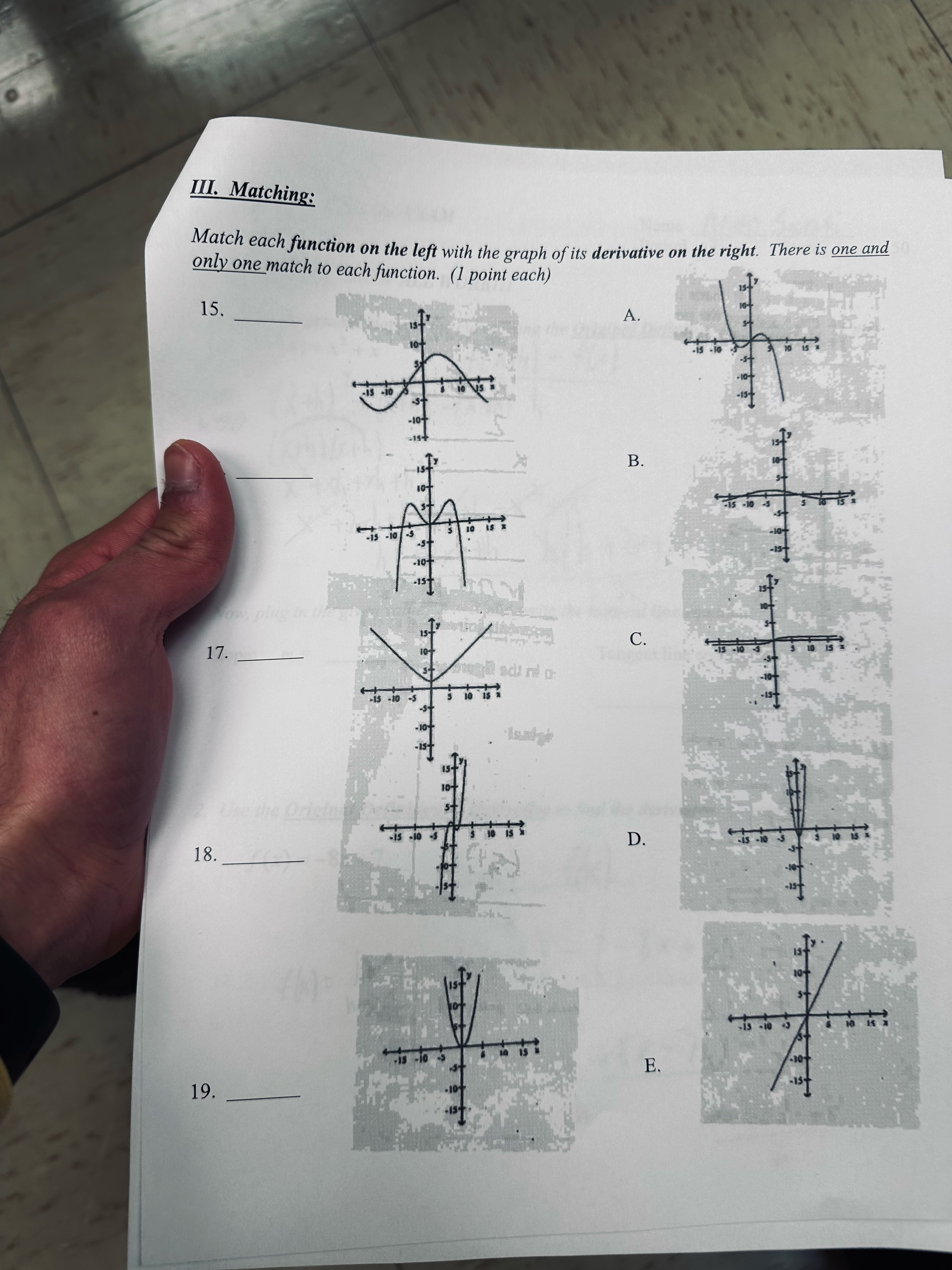 III. Matching: Match each function on the left