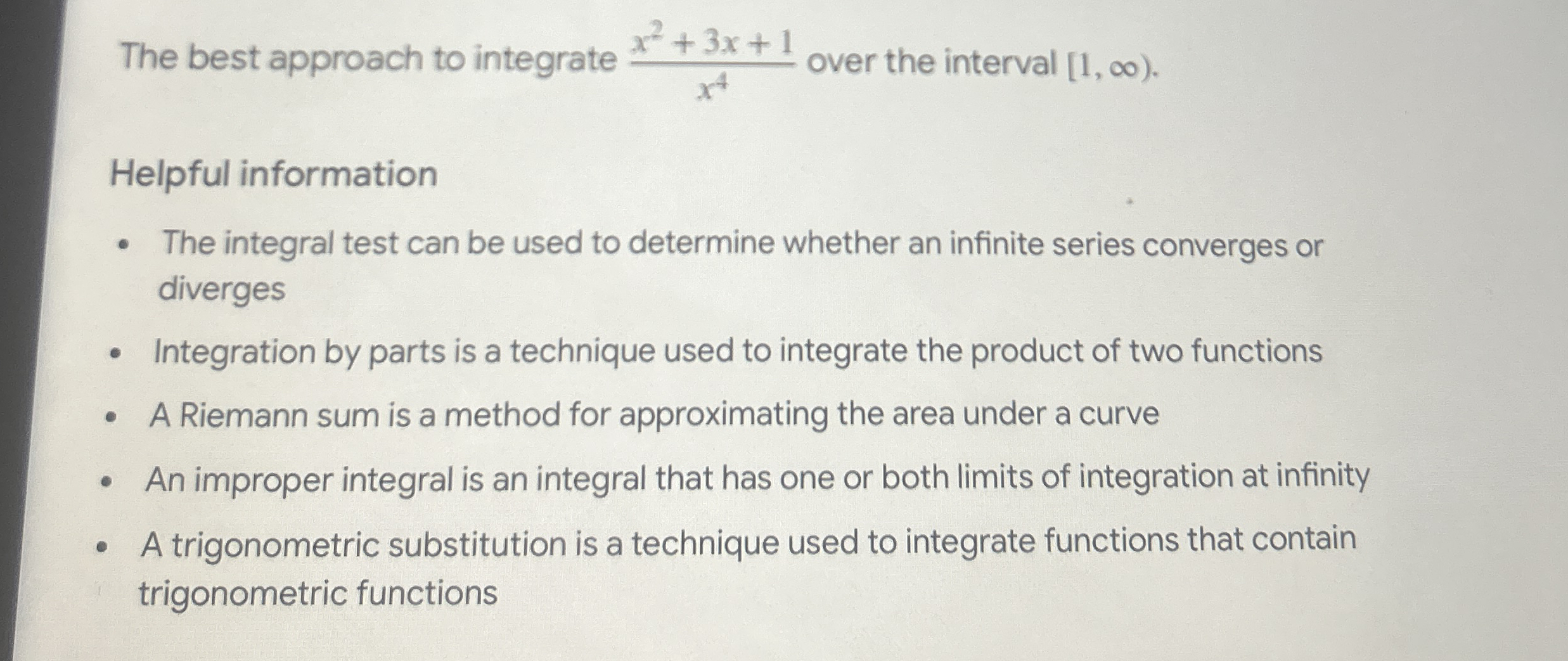 The best approach to integrate x 2 + 3 x + 1 x 4