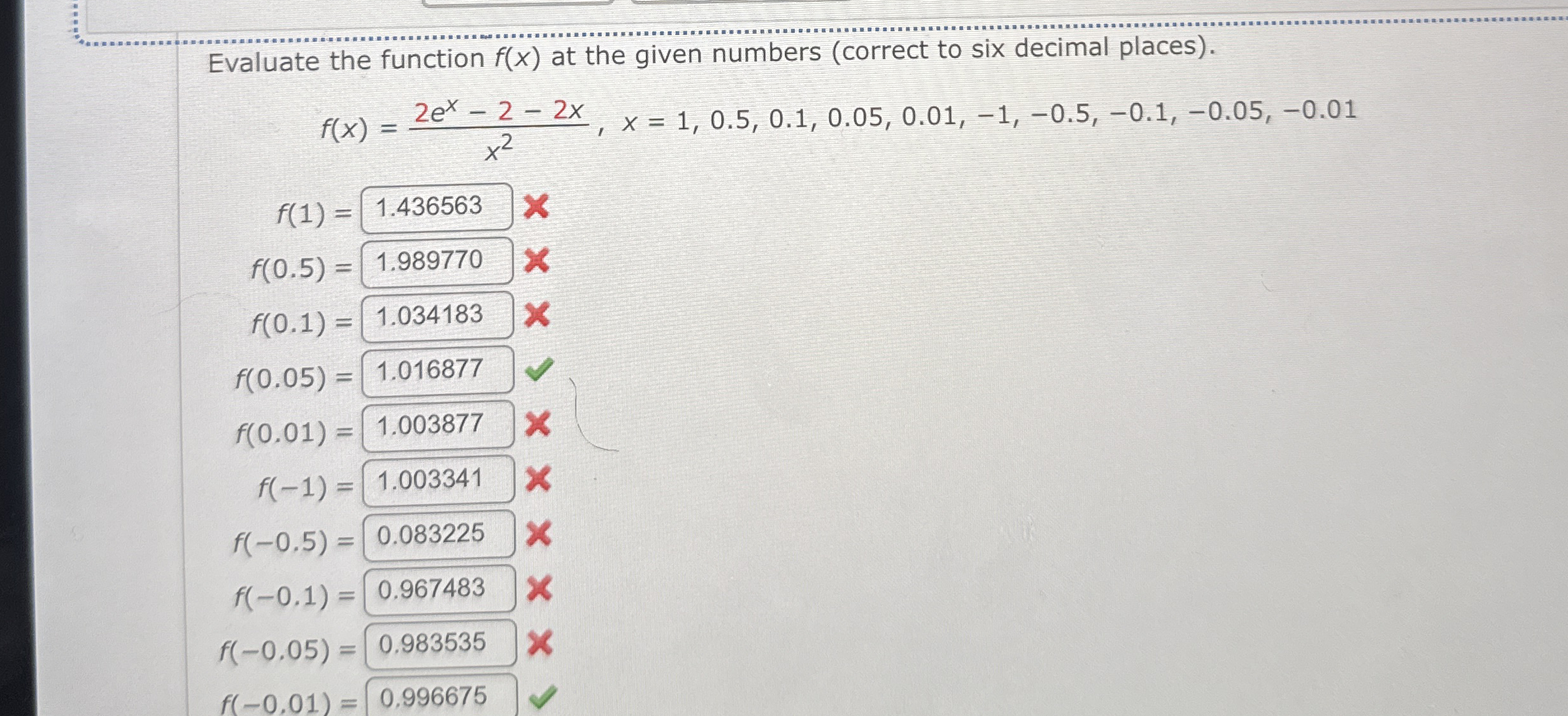 Evaluate the function f ( x ) at the given