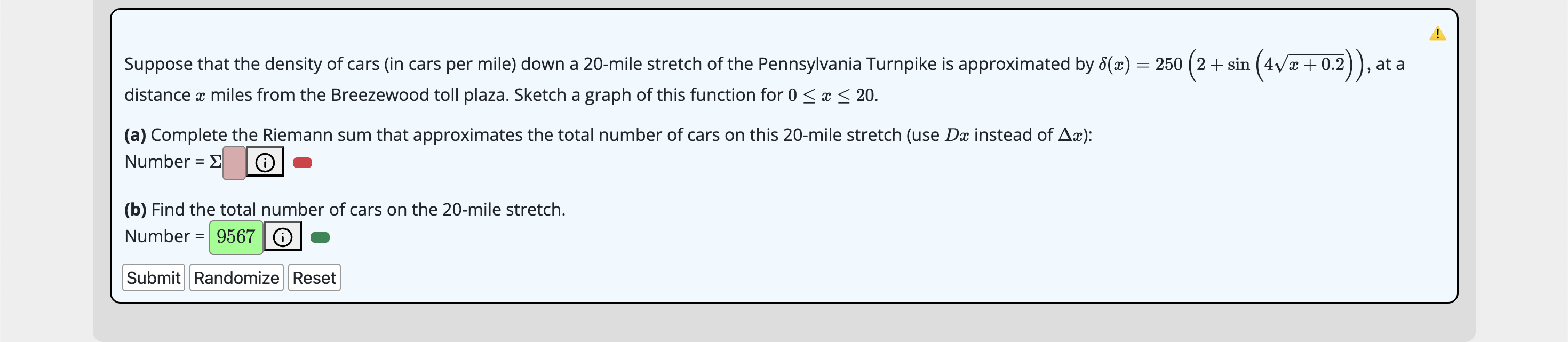 Suppose that the density of cars ( in cars per