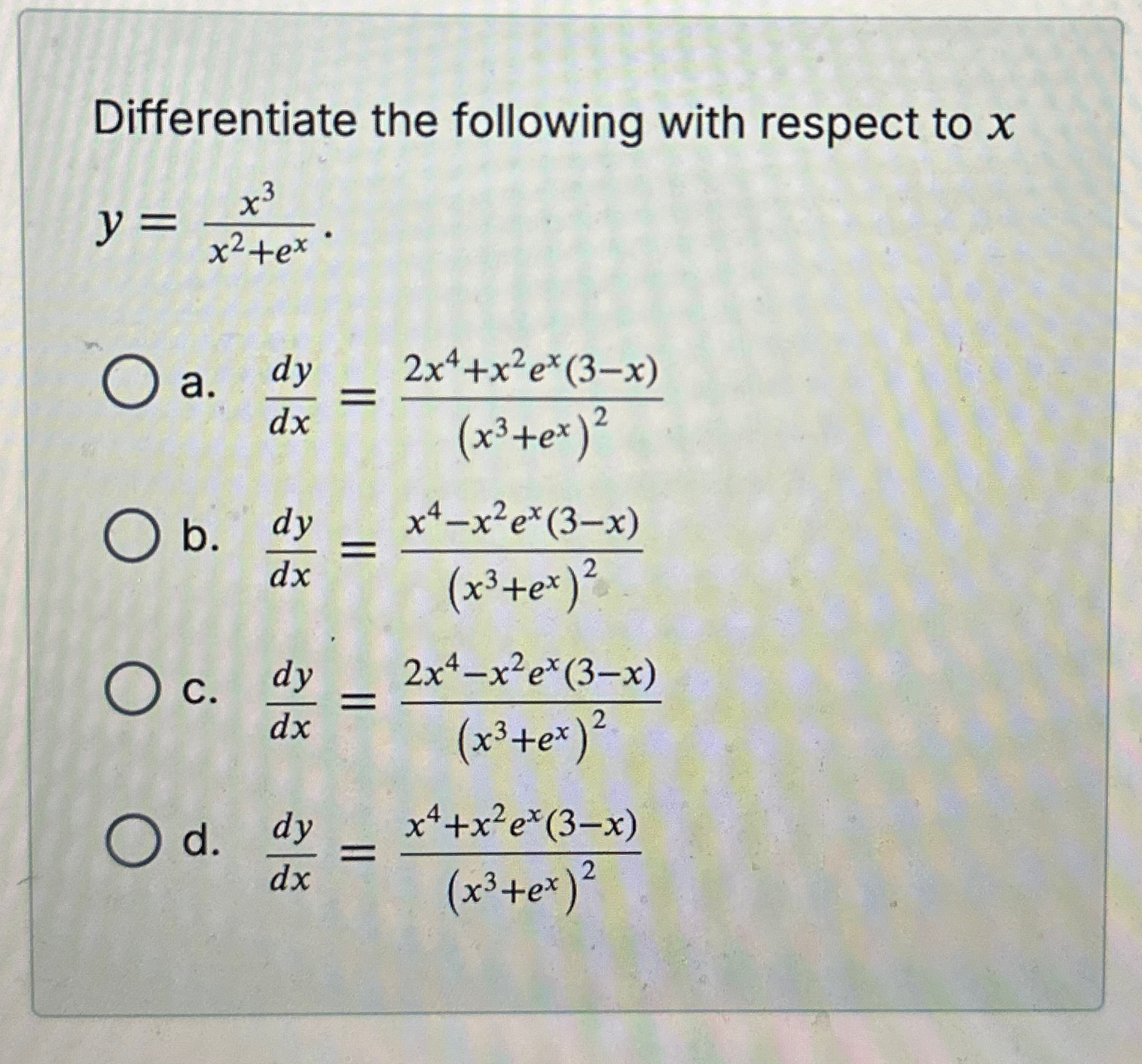 Differentiate the following with respect to x y =