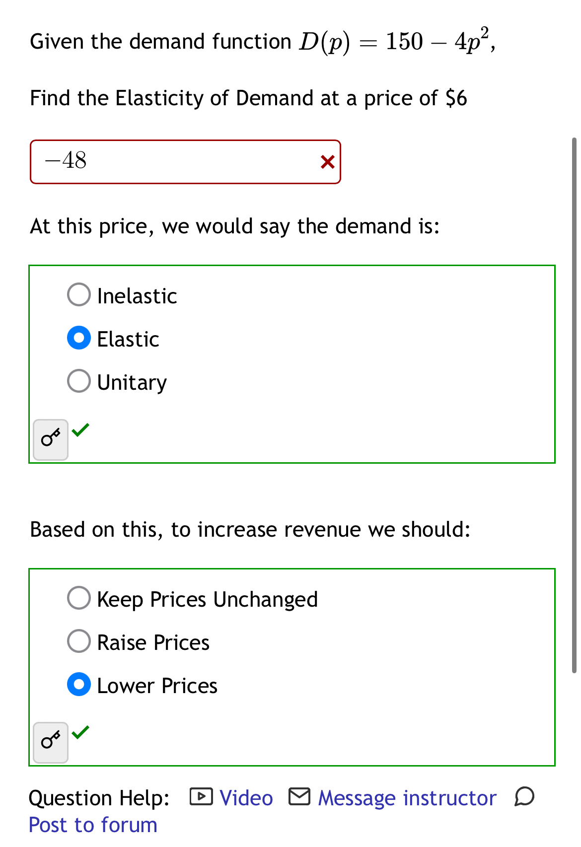 Given the demand function D ( p ) = 1 5 0 - 4 p 2