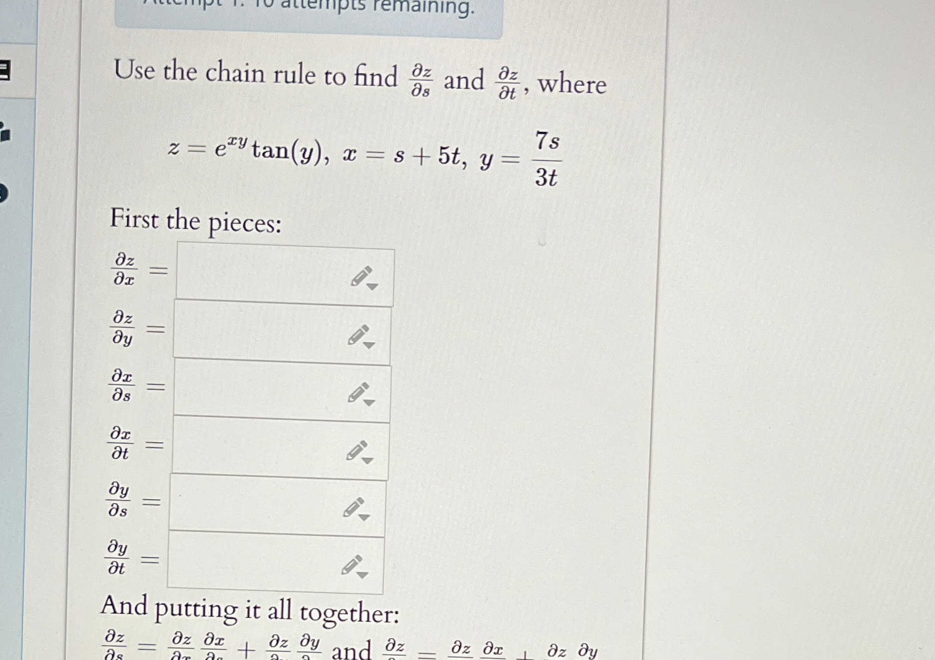 Use the chain rule to find d e l z d e l s and d
