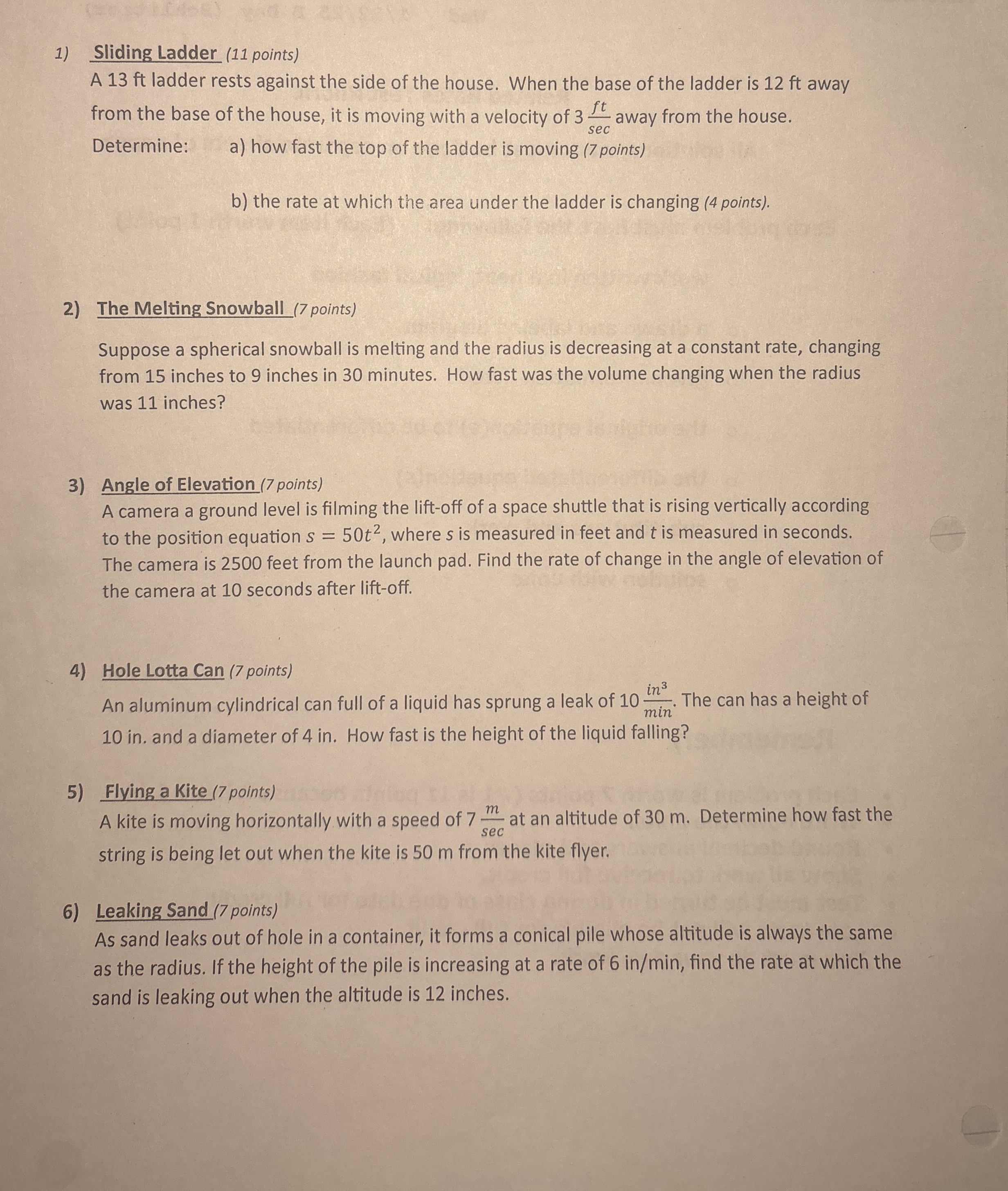 Sliding Ladder ( 1 1 points ) A 1 3 ft ladder