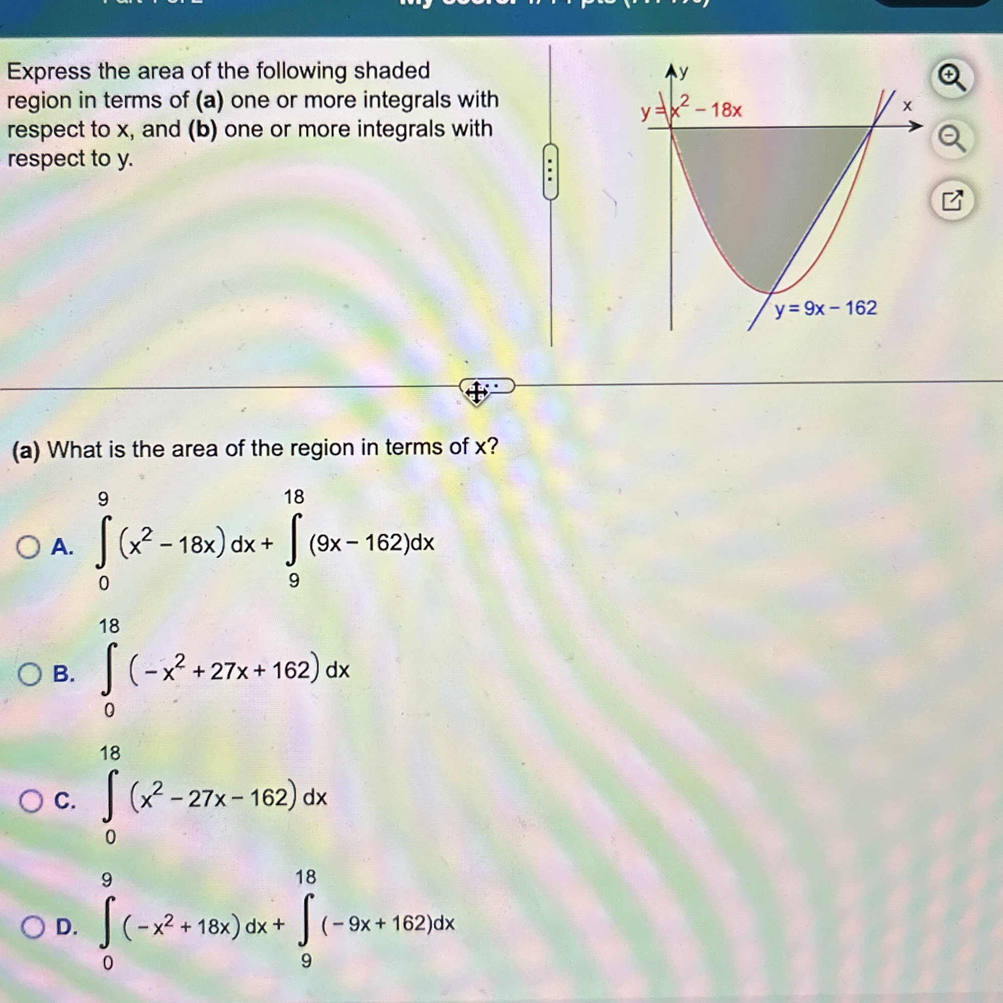Express the area of the following shaded region