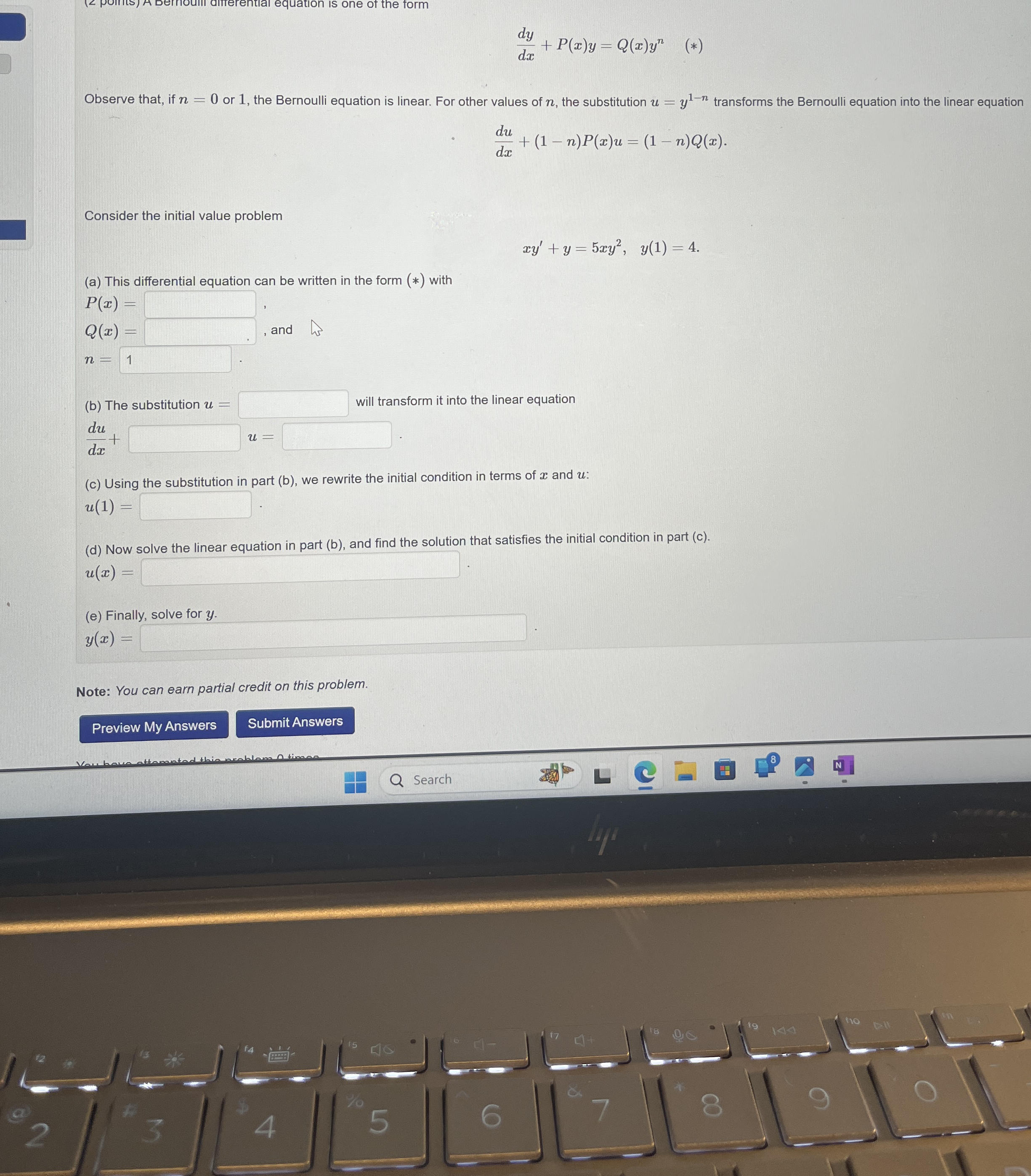 d y d x P ( x ) y = Q ( x ) y n Observe that, if
