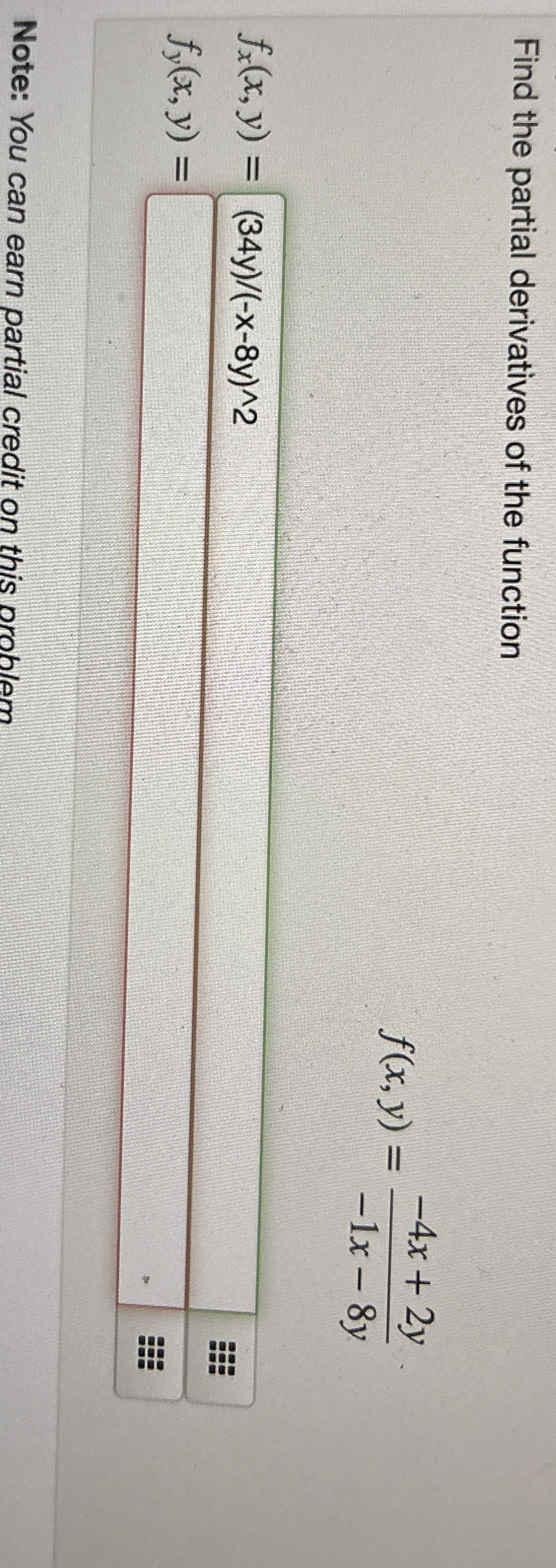 Find the partial derivatives of the function f (