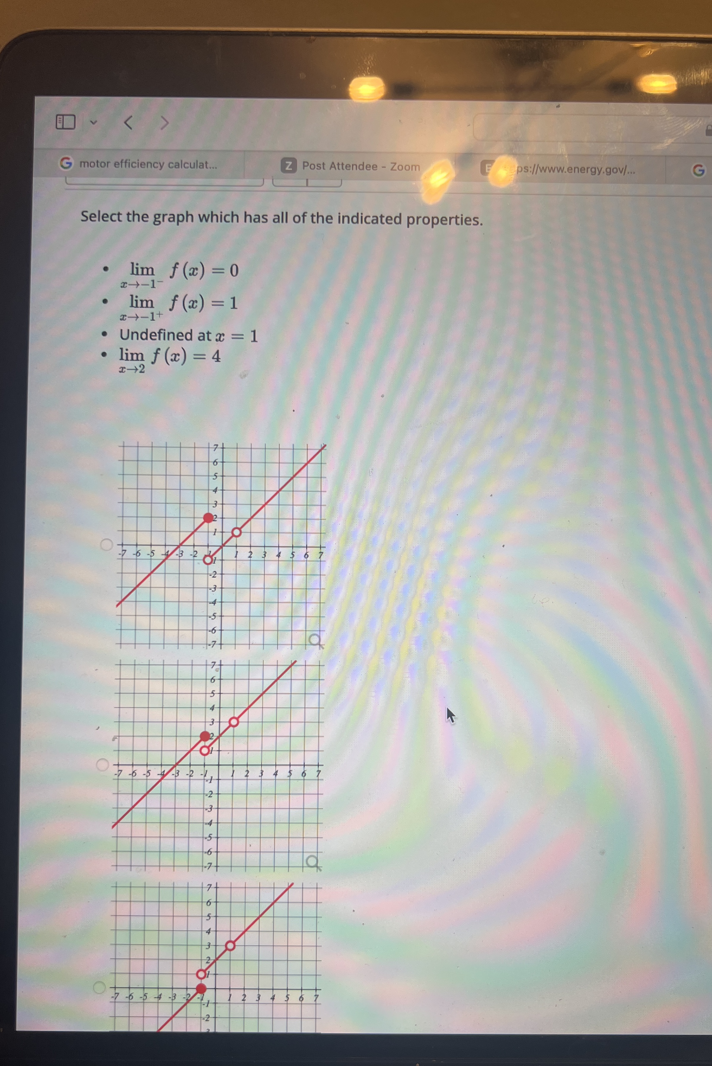 Select the graph which has all of the indicated