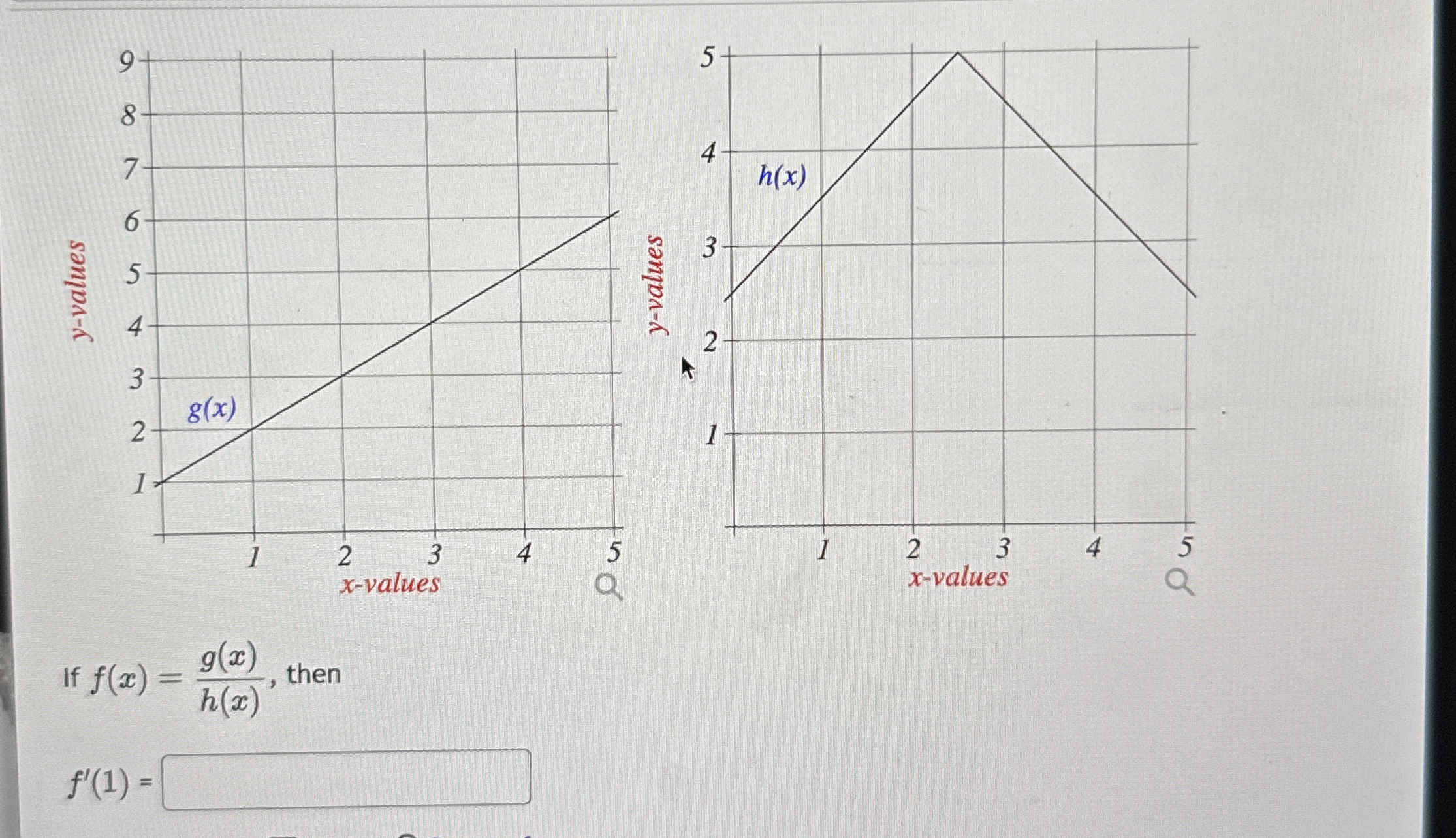 If f ( x ) = g ( x ) h ( x ) , then f ' ( 1 ) =